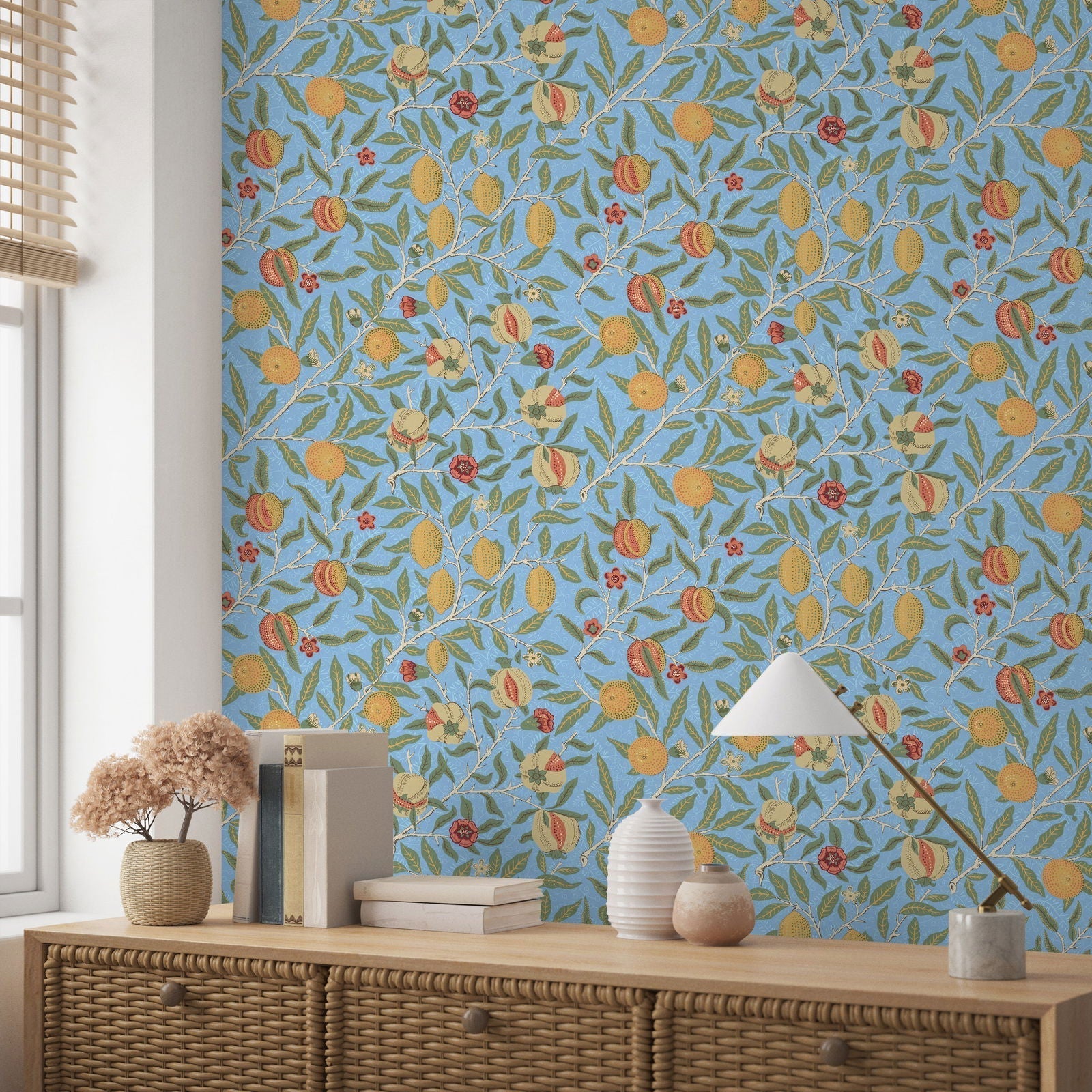 William Morris X Citrus Groove Peel and Stick Wallpaper, Removable Wallpaper, Traditional Wallpaper - Blue | DeccoPrint