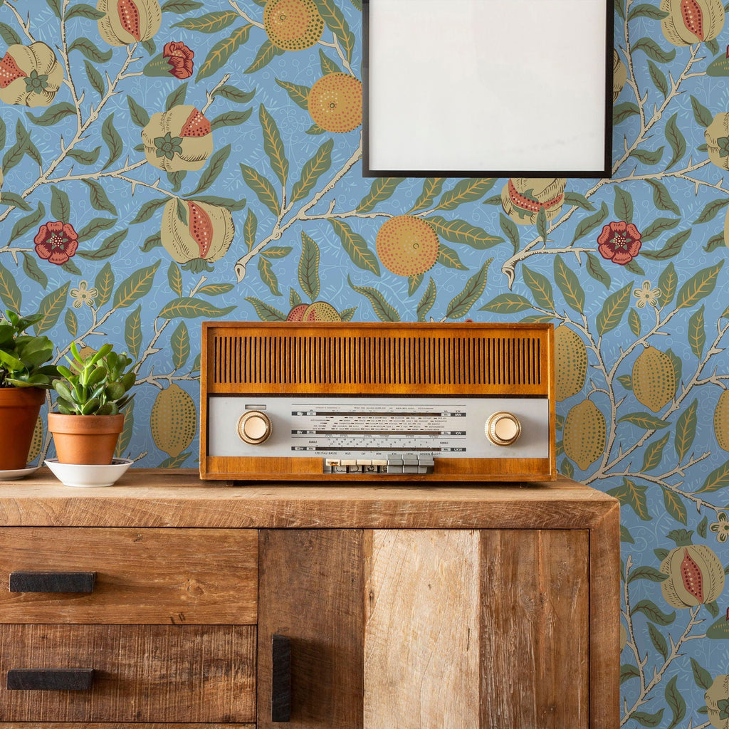 Citrus Groove  X William Morris Wallpaper - Blue | DeccoPrint