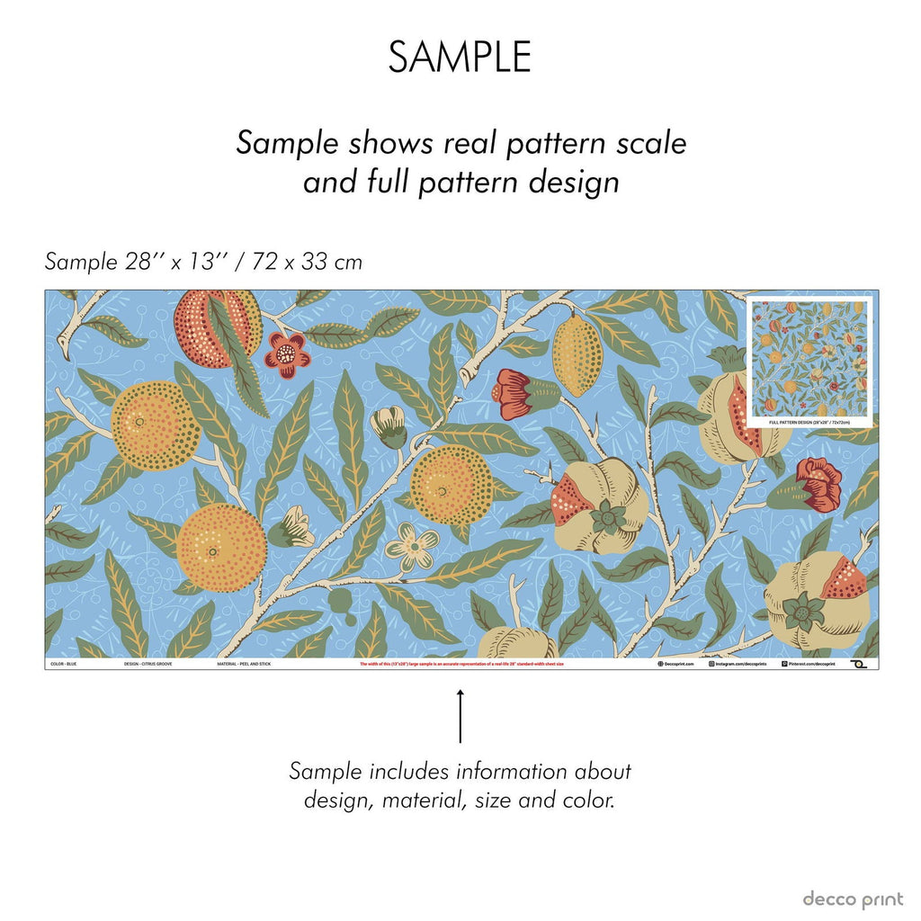 Citrus Groove  X William Morris Wallpaper - Blue | DeccoPrint