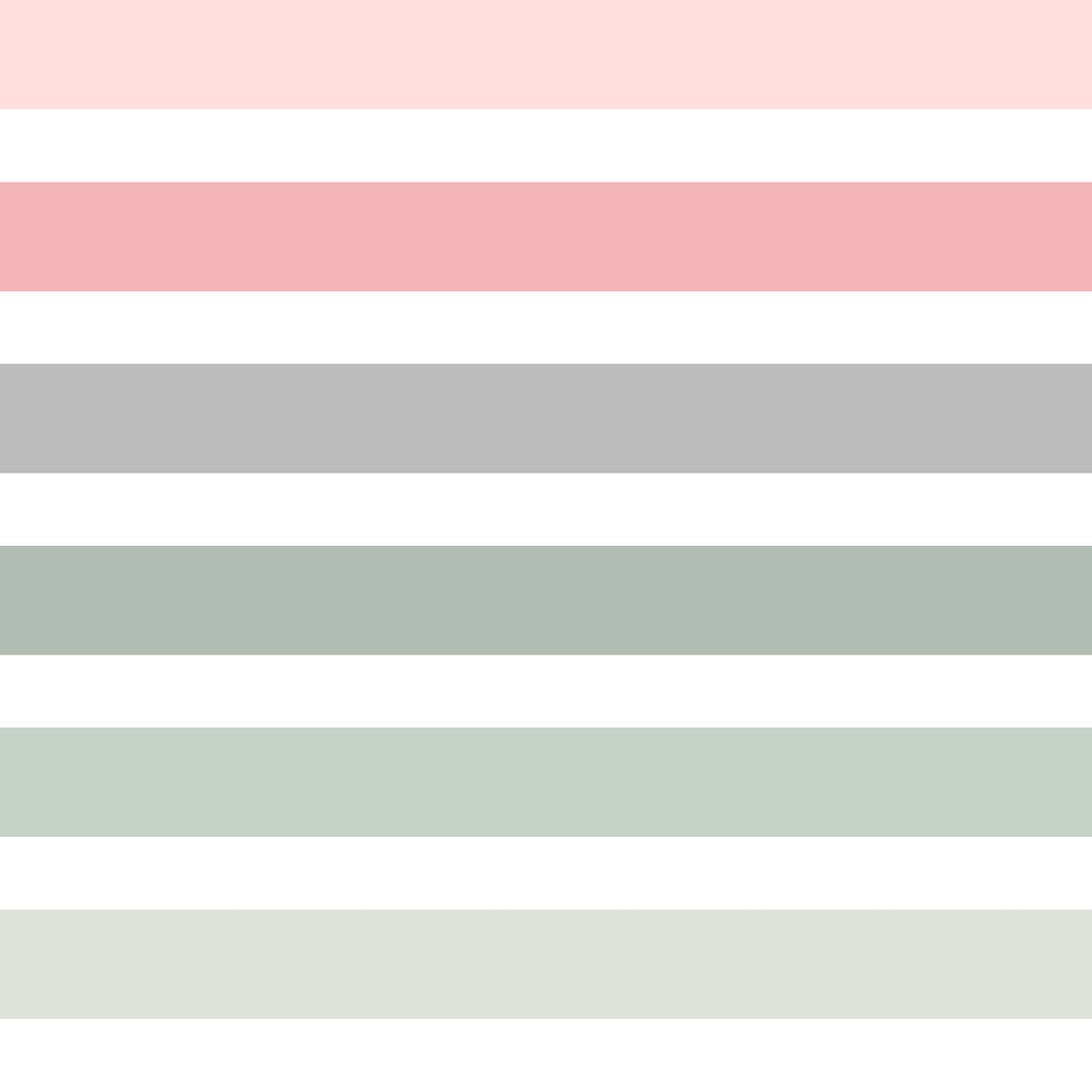 Pattern of horizontal stripes in pink, white, gray, and green on a light pink background