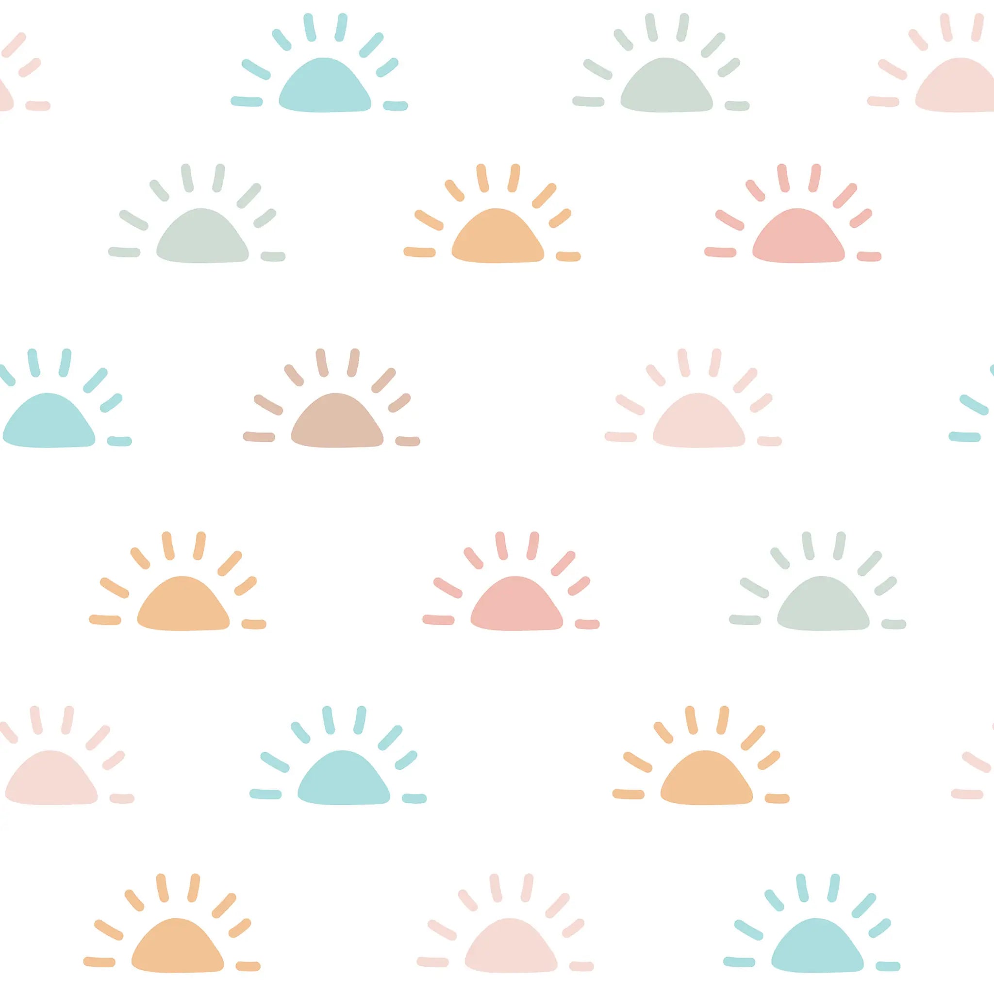 Pattern of colorful sun shapes on a white background