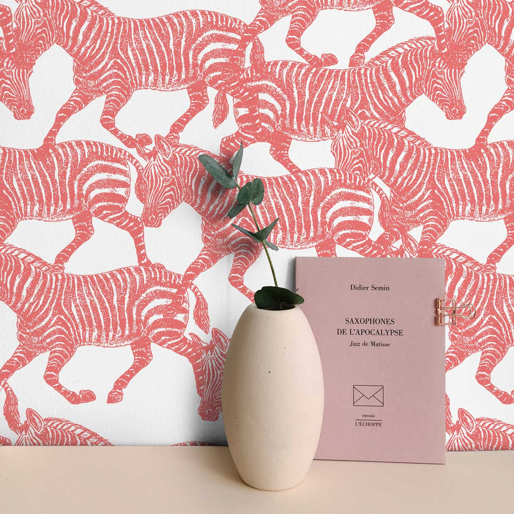 Coral Zebras Wallpaper - DeccoPrint