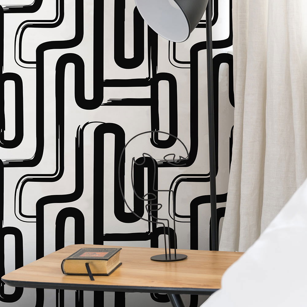 Curved Lines Wallpaper - Black - DeccoPrint