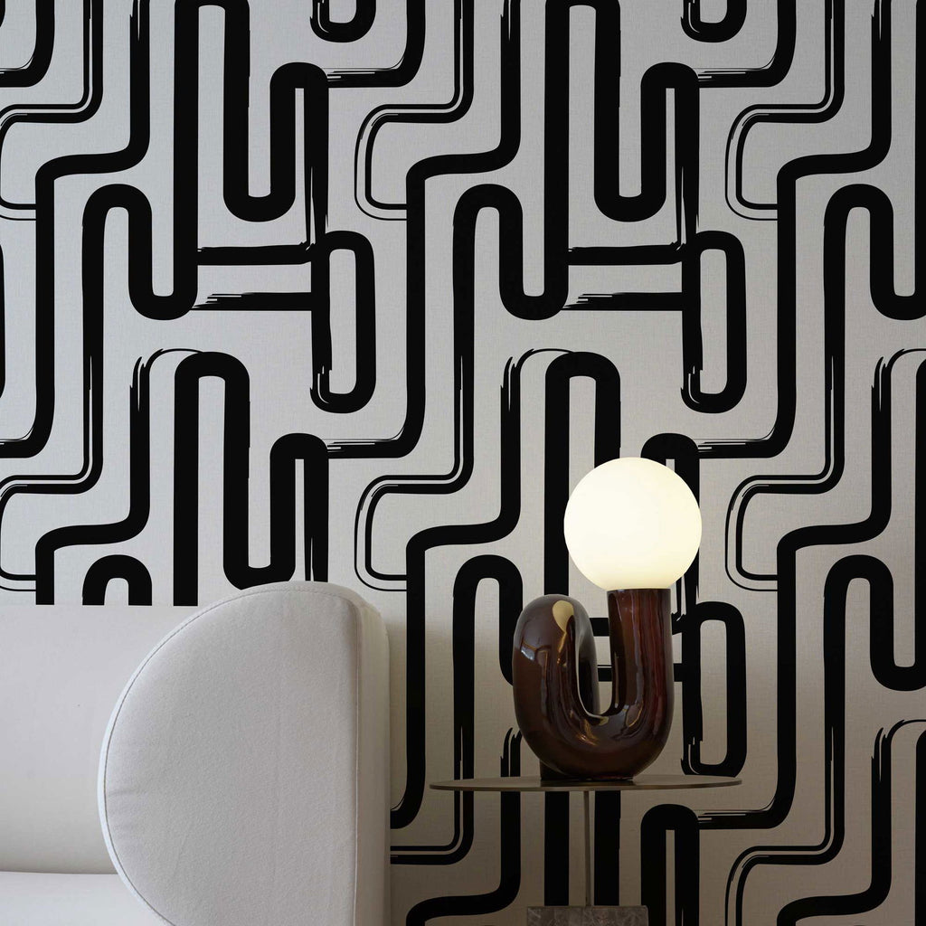 Curved Lines Wallpaper - Black - DeccoPrint