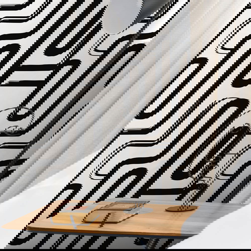 Curved Lines Peel and Stick Wallpaper, Removable Wallpaper, Traditional Wallpaper - Black | DeccoPrint