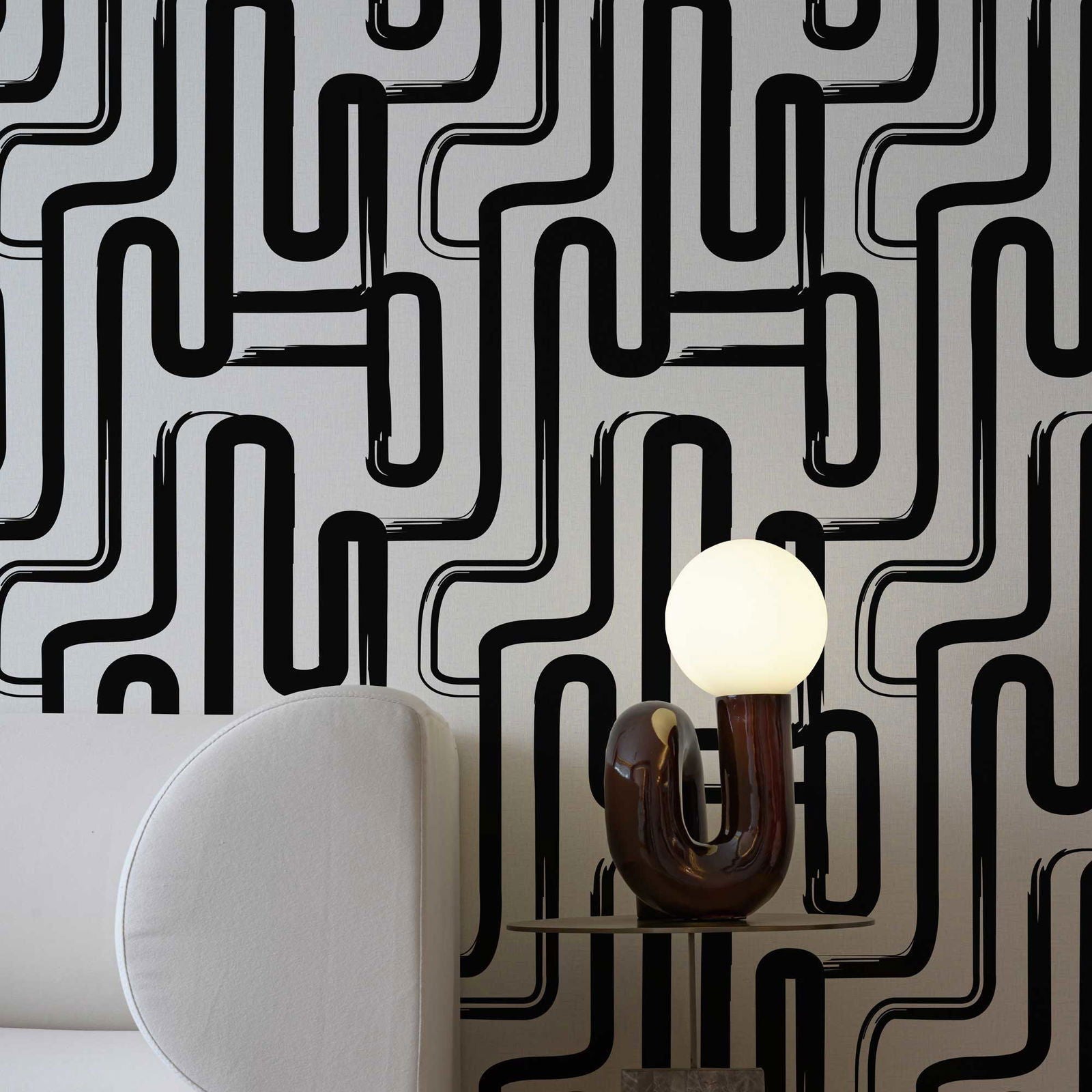Curved Lines Peel and Stick Wallpaper, Removable Wallpaper, Traditional Wallpaper - Black | DeccoPrint