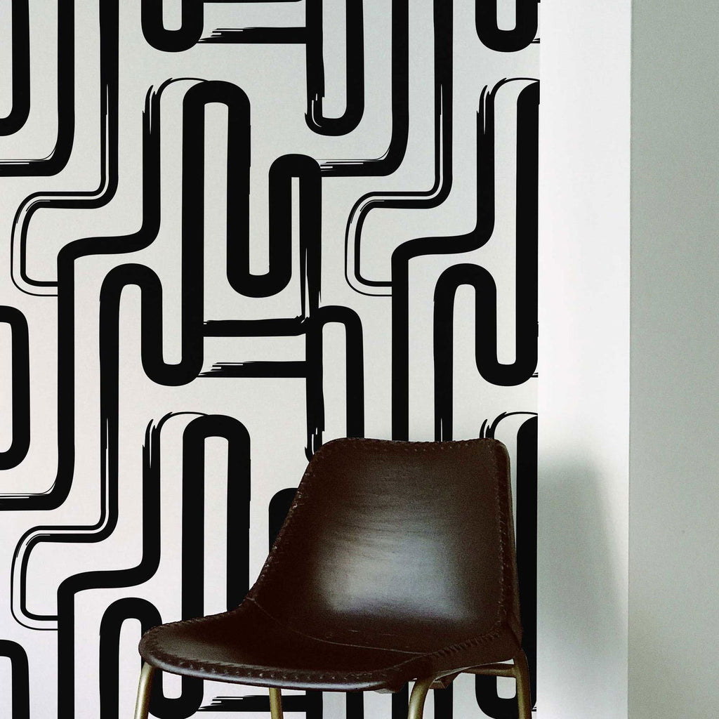 Curved Lines Wallpaper - Black | DeccoPrint