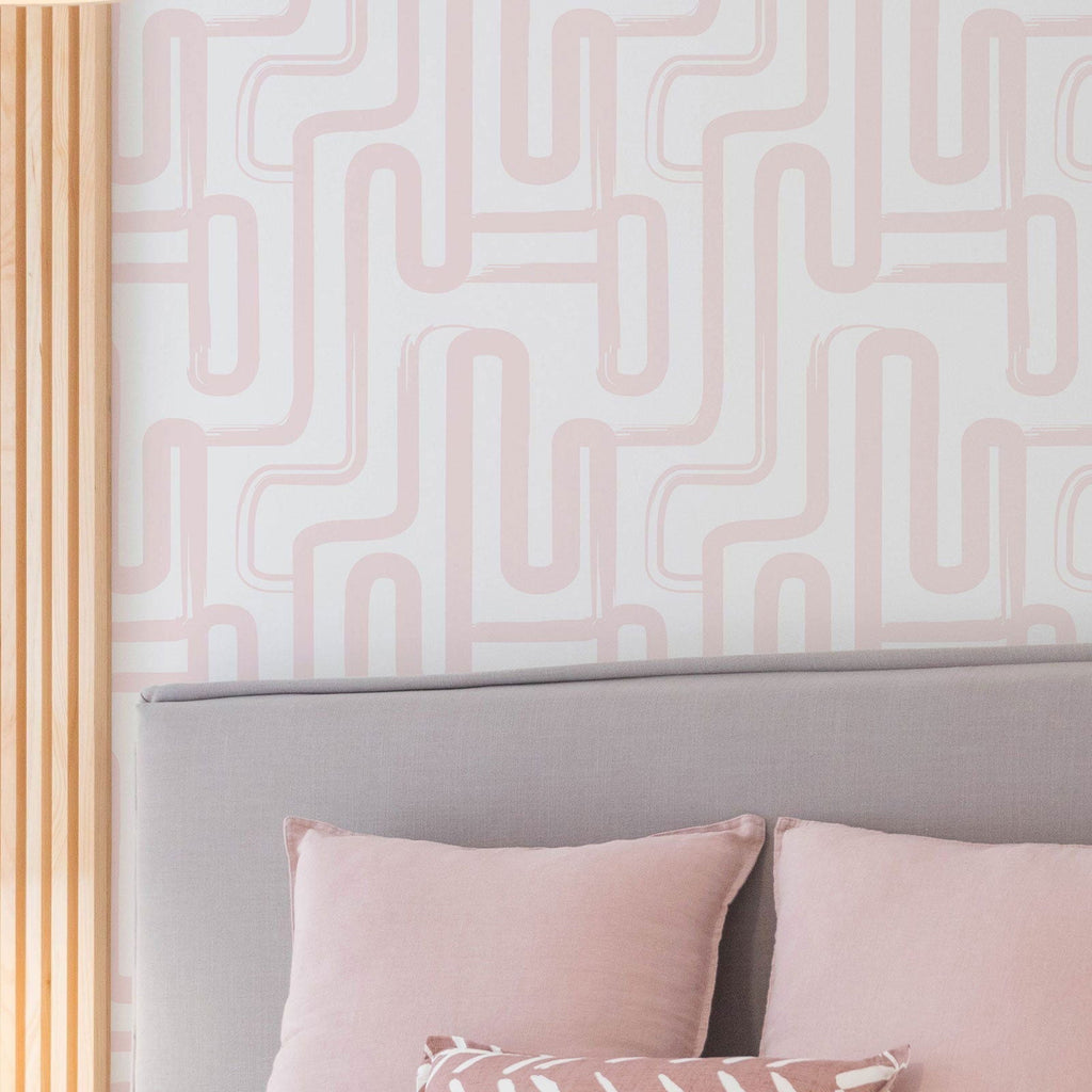 Curved Lines Peel and Stick Wallpaper, Removable Wallpaper, Traditional Wallpaper - Blush | DeccoPrint