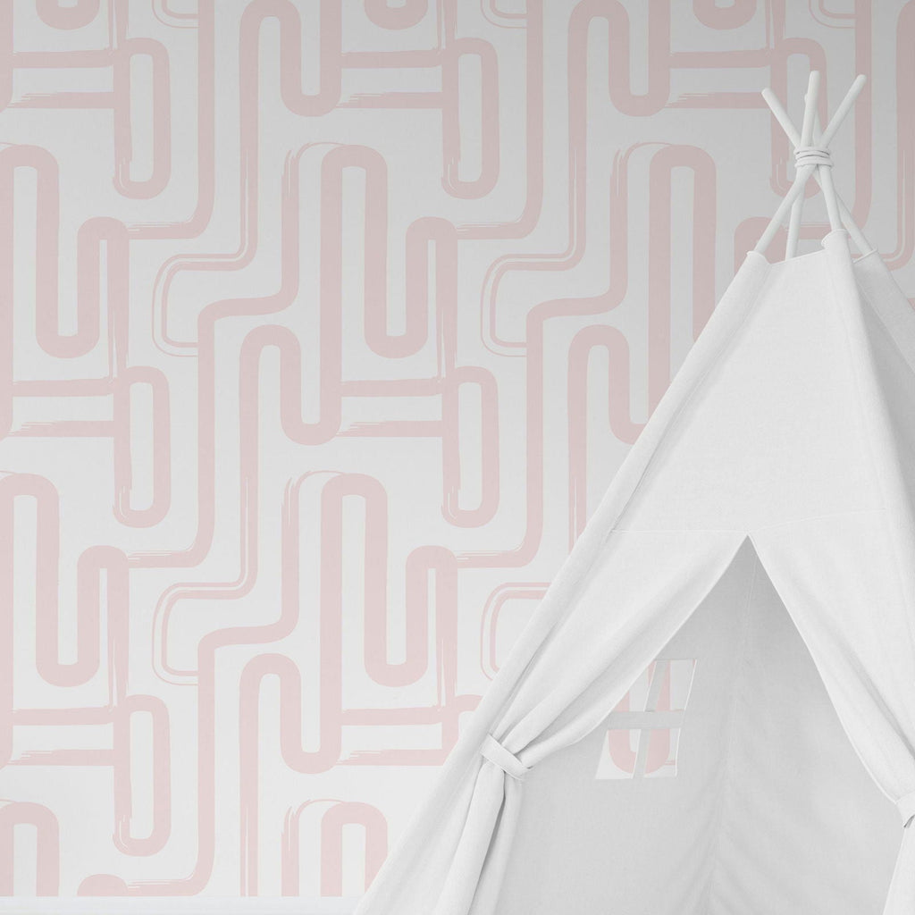 Curved Lines Peel and Stick Wallpaper, Removable Wallpaper, Traditional Wallpaper - Blush | DeccoPrint