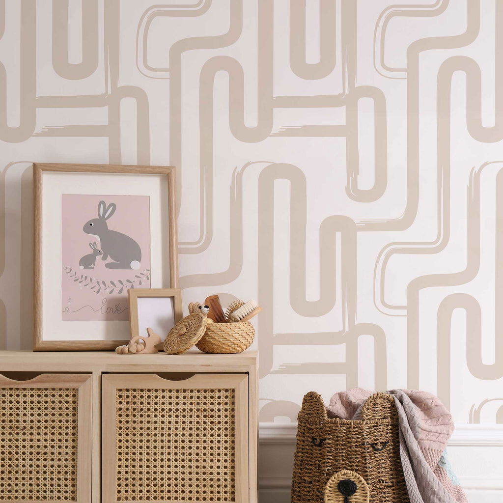 Curved Lines Wallpaper - Latte - DeccoPrint