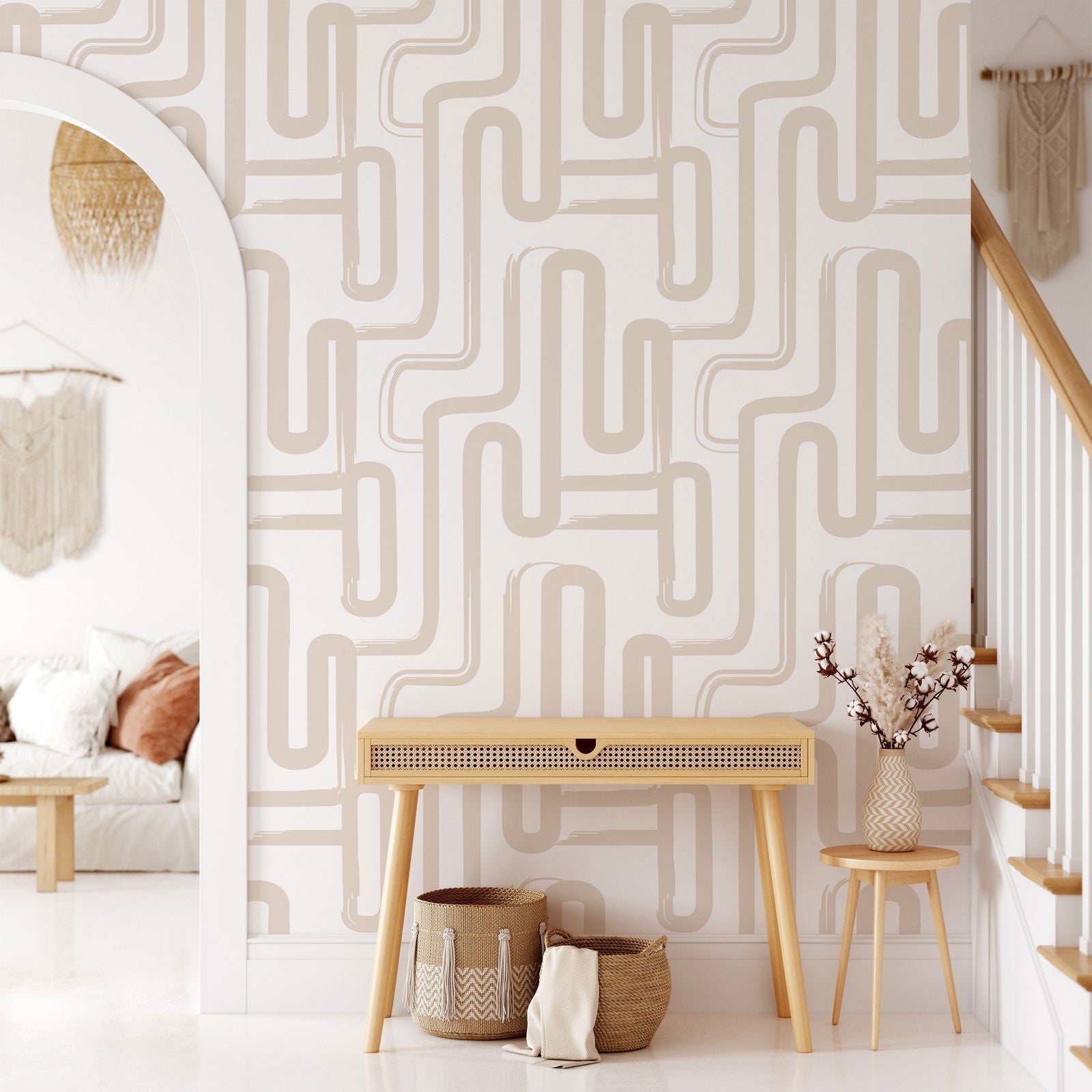 Curved Lines Peel and Stick Wallpaper, Removable Wallpaper, Traditional Wallpaper - Latte | DeccoPrint