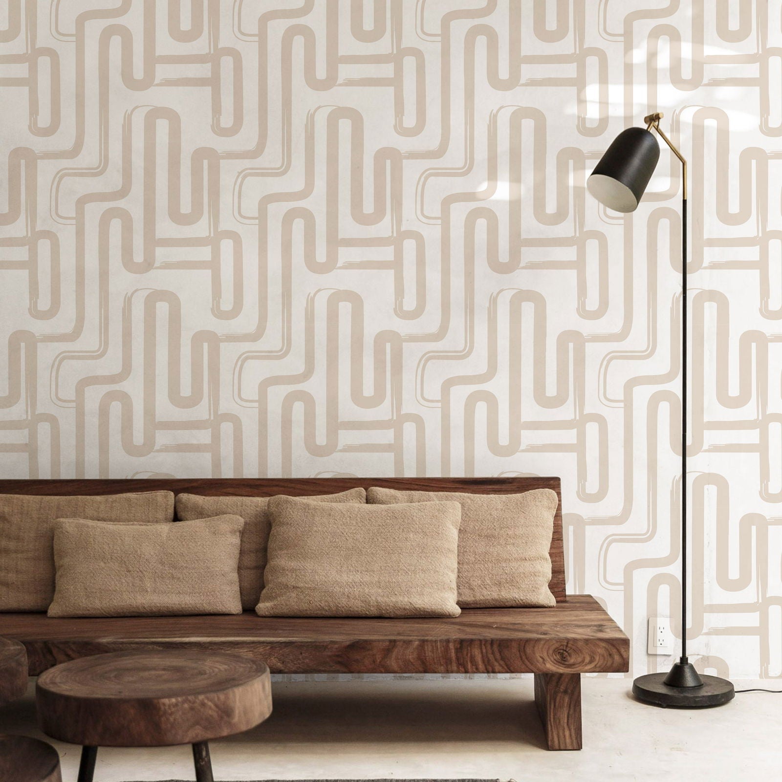 Curved Lines Peel and Stick Wallpaper, Removable Wallpaper, Traditional Wallpaper - Latte | DeccoPrint
