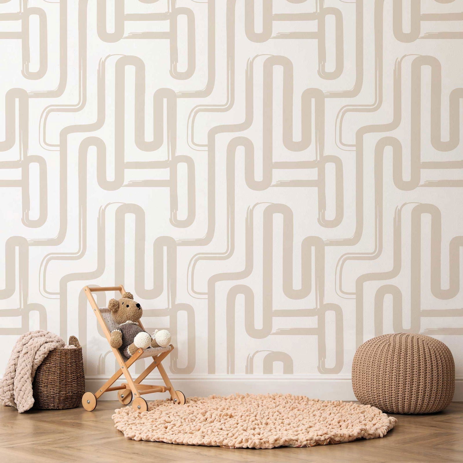 Curved Lines Peel and Stick Wallpaper, Removable Wallpaper, Traditional Wallpaper - Latte | DeccoPrint