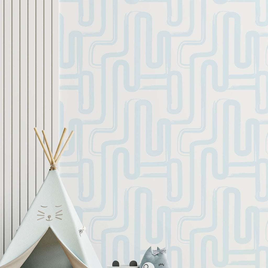 Curved Lines Wallpaper - Pastel Blue - DeccoPrint