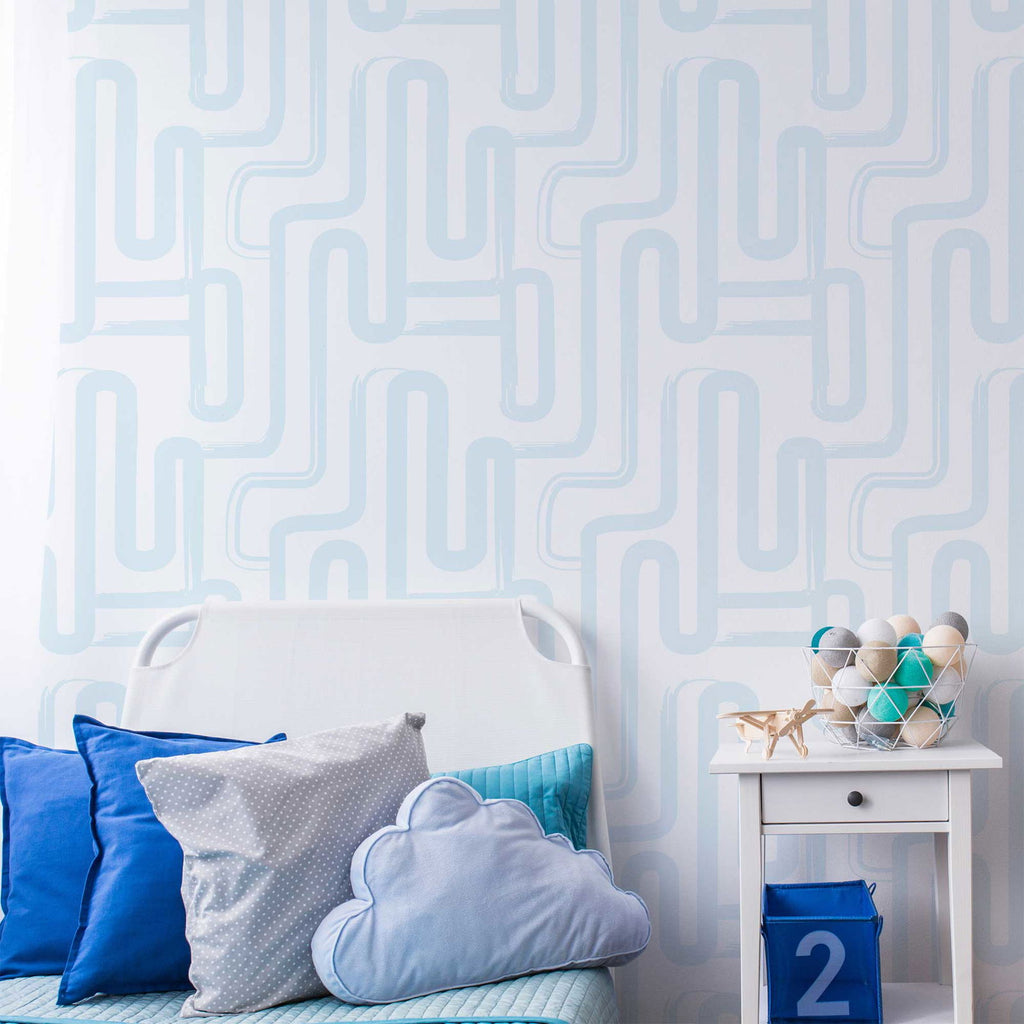 Curved Lines Wallpaper - Pastel Blue - DeccoPrint