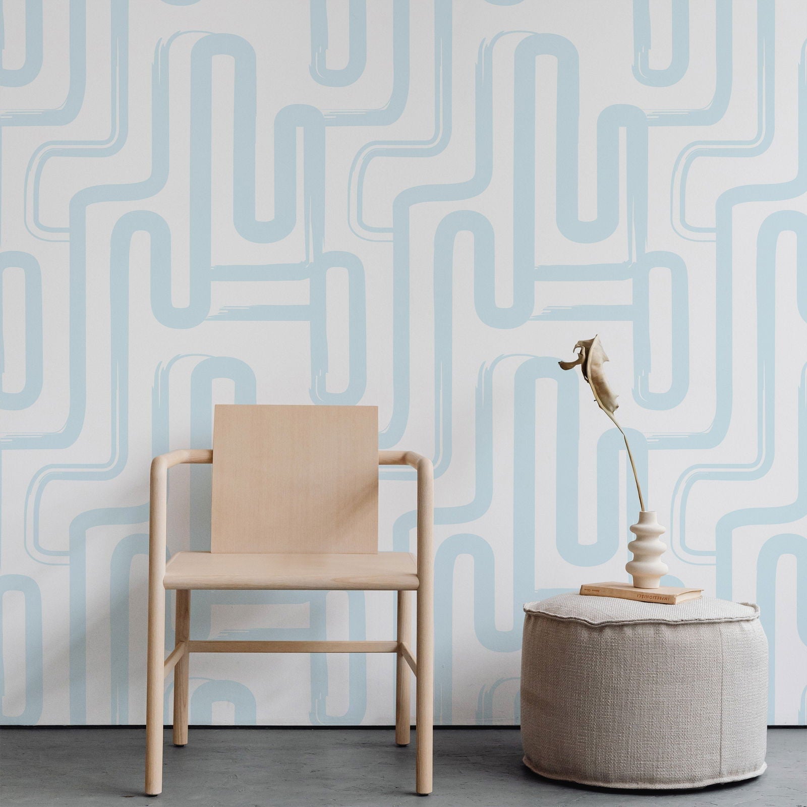 Curved Lines Peel and Stick Wallpaper, Removable Wallpaper, Traditional Wallpaper - Pastel Blue | DeccoPrint