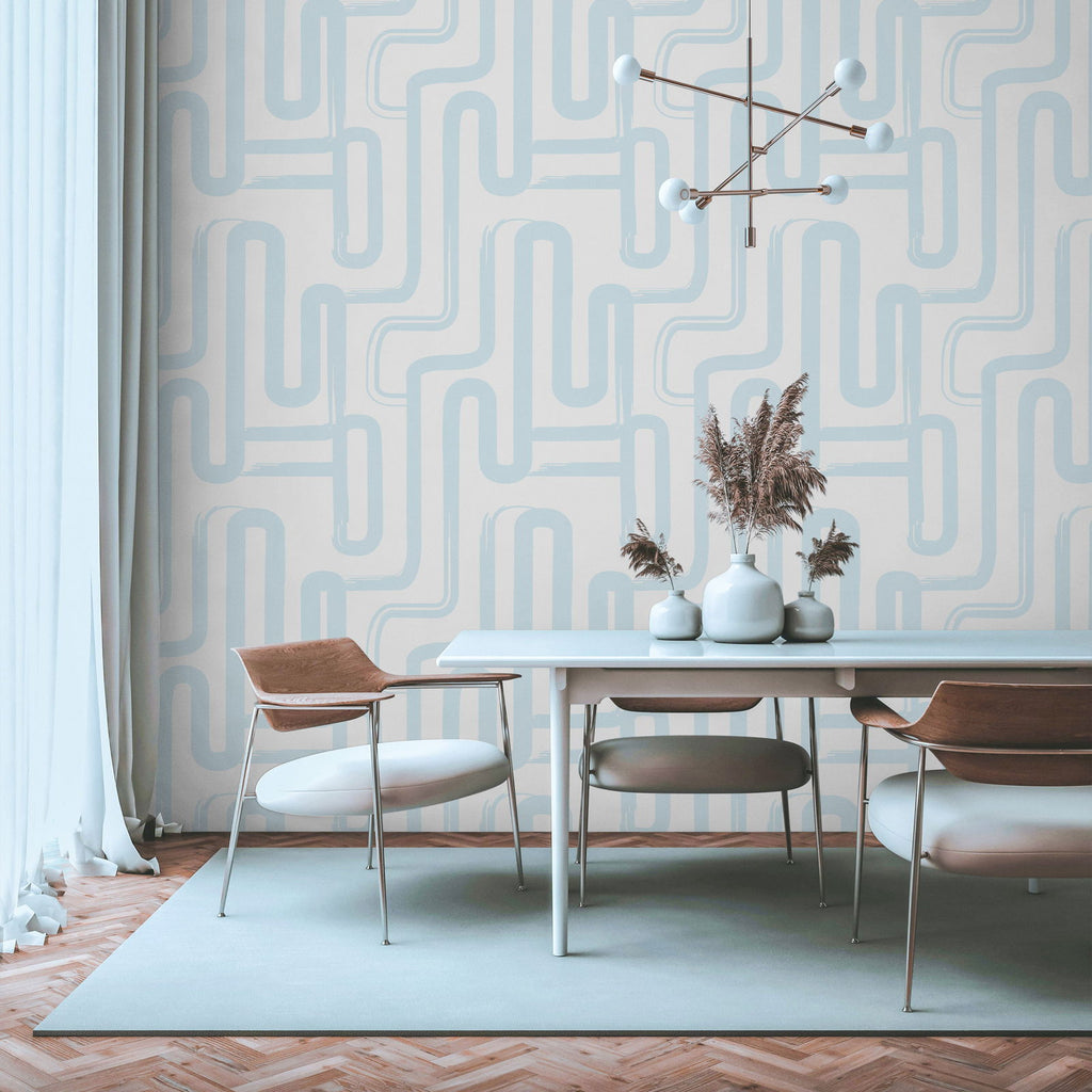 Curved Lines Wallpaper - Pastel Blue | DeccoPrint