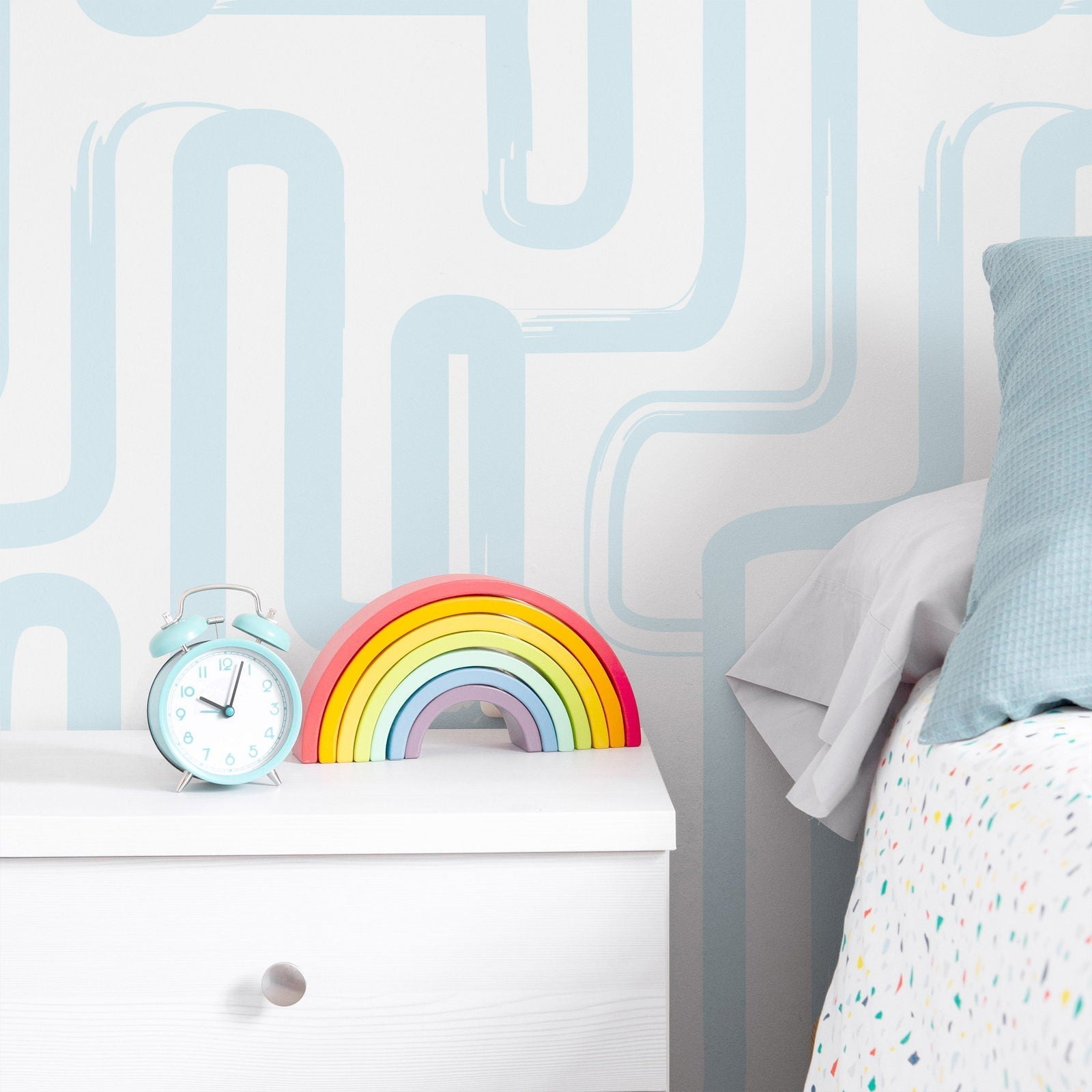 Curved Lines Peel and Stick Wallpaper, Removable Wallpaper, Traditional Wallpaper - Pastel Blue | DeccoPrint