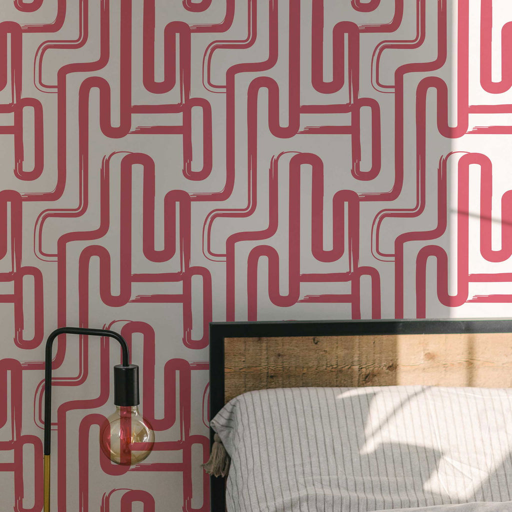 Curved Lines Wallpaper - Pink - DeccoPrint