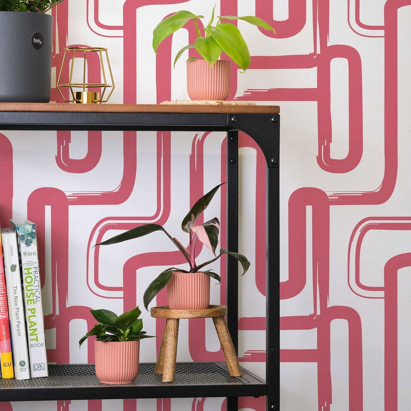 Curved Lines Peel and Stick Wallpaper, Removable Wallpaper, Traditional Wallpaper - Pink | DeccoPrint