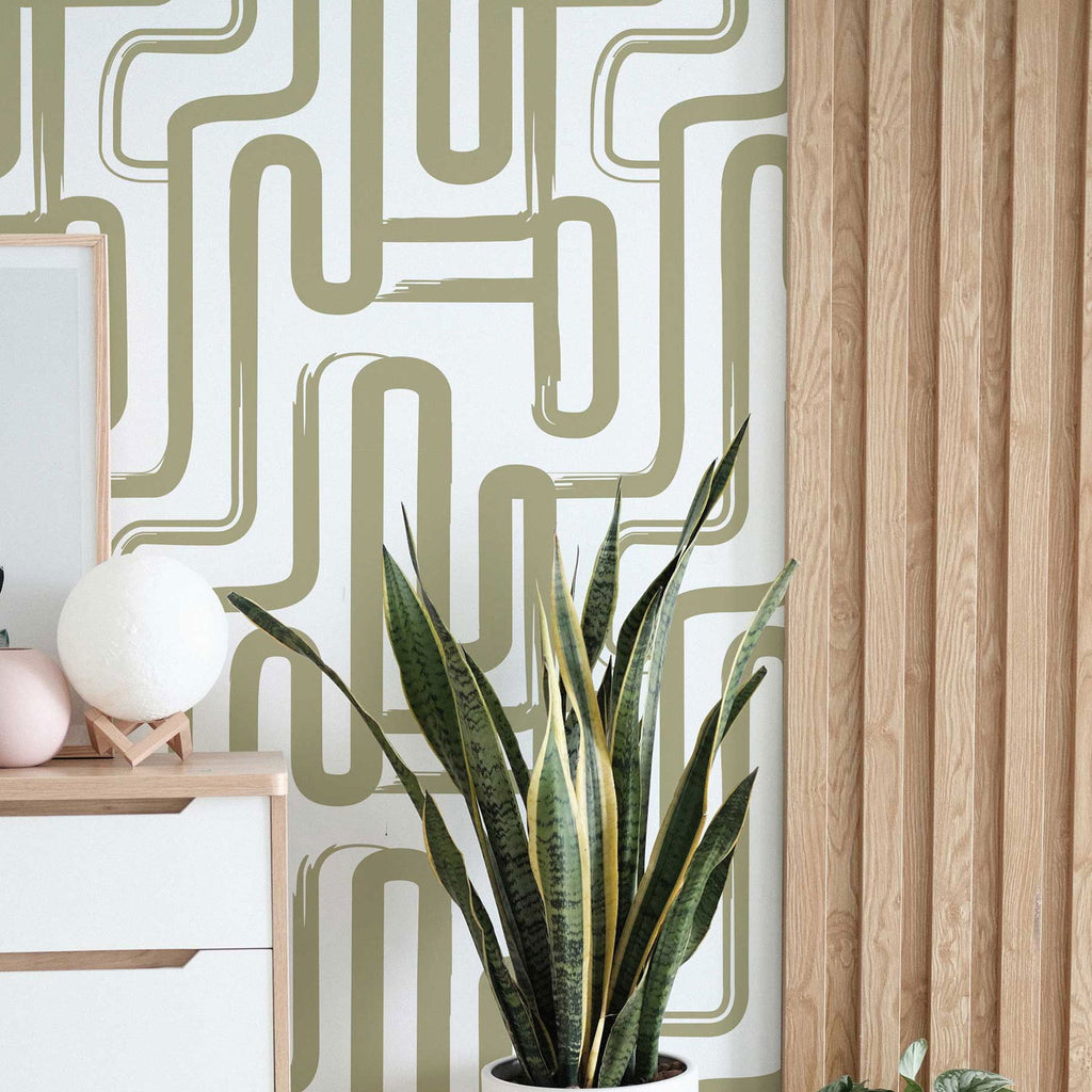 Curved Lines Wallpaper - Sage - DeccoPrint