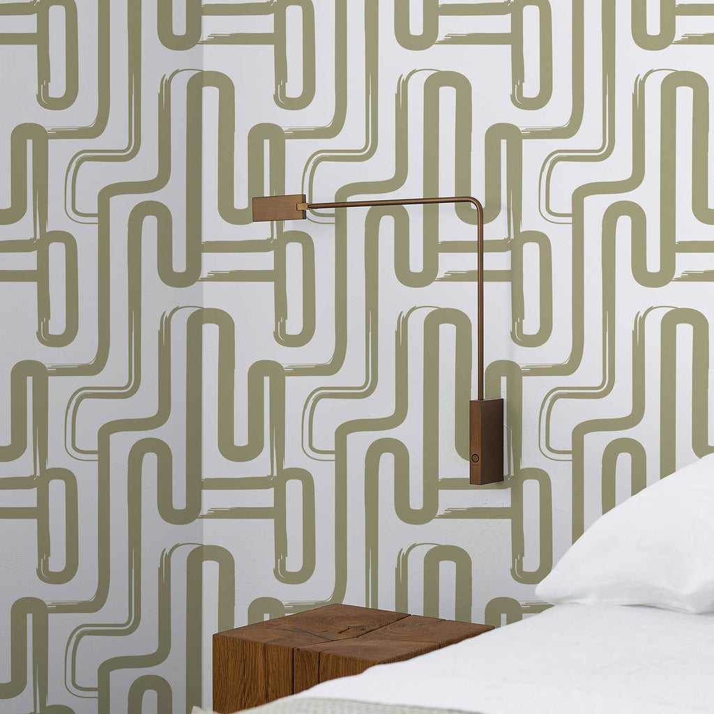 Curved Lines Wallpaper - Sage - DeccoPrint