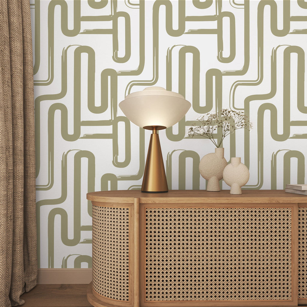 Curved Lines Wallpaper - Sage | DeccoPrint