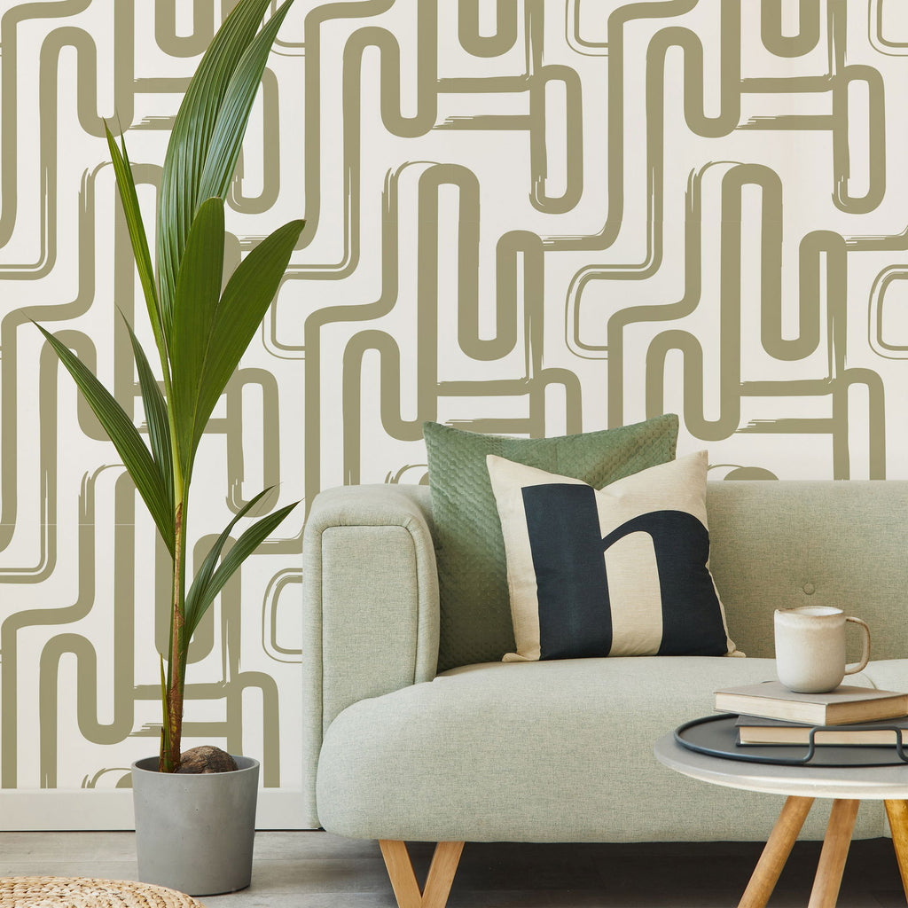 Curved Lines Wallpaper - Sage | DeccoPrint