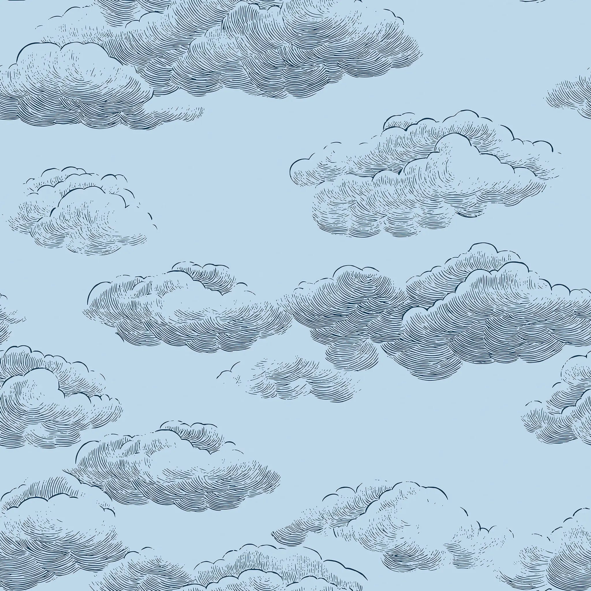 Pattern of hand-drawn clouds on a light blue background