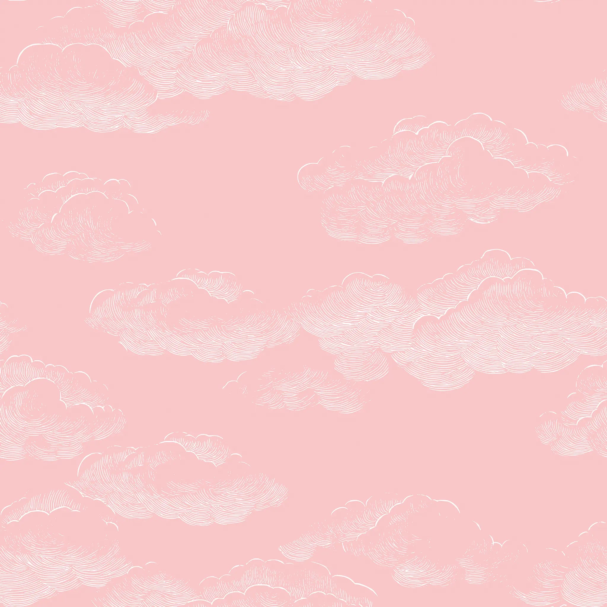 White cloud patterns on a pink background