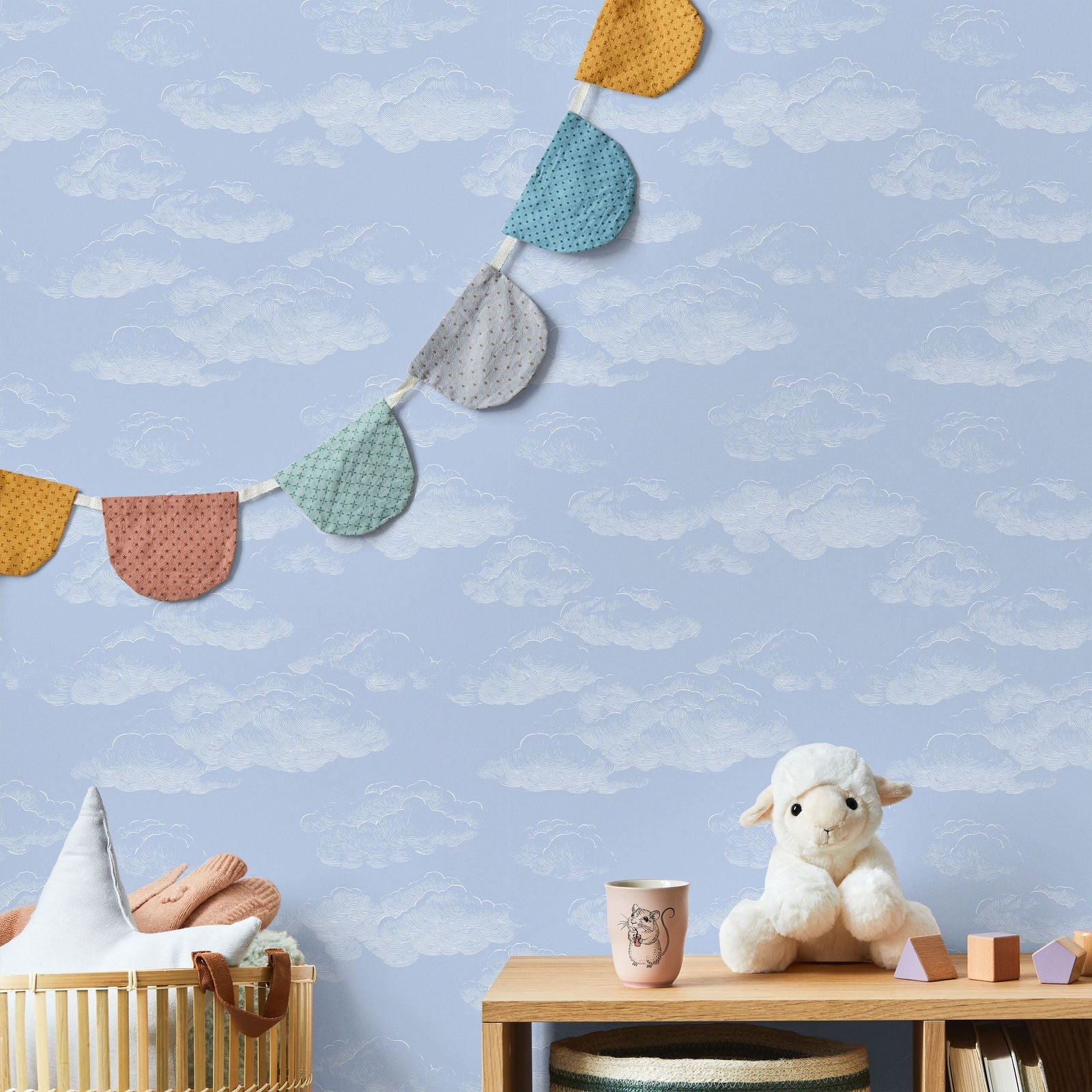 Cute Clouds Peel and Stick Wallpaper, Removable Wallpaper, Traditional Wallpaper - Blue | DeccoPrint