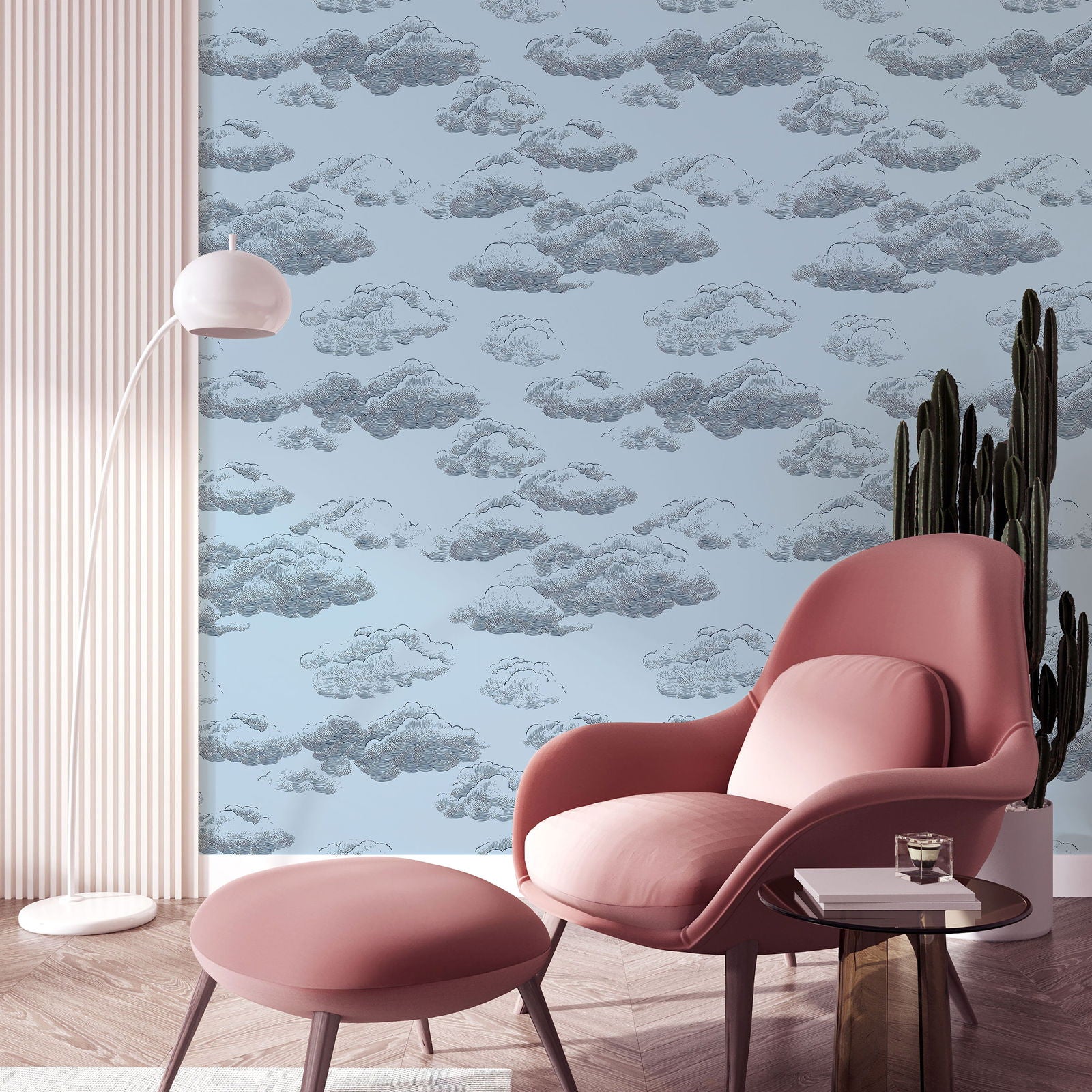 Cute Clouds Peel and Stick Wallpaper, Removable Wallpaper, Traditional Wallpaper - Dark Blue | DeccoPrint