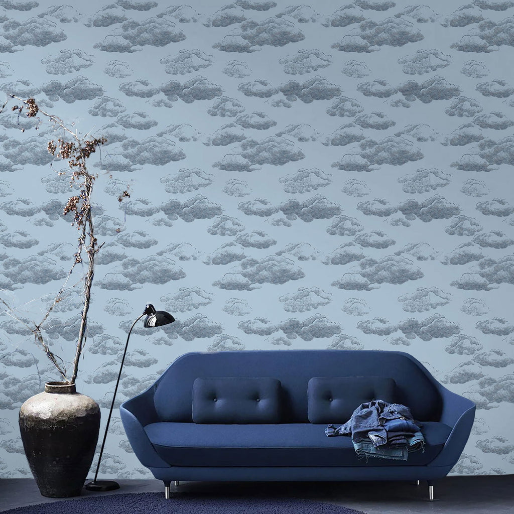 Cute Clouds Wallpaper - Dark Blue | DeccoPrint