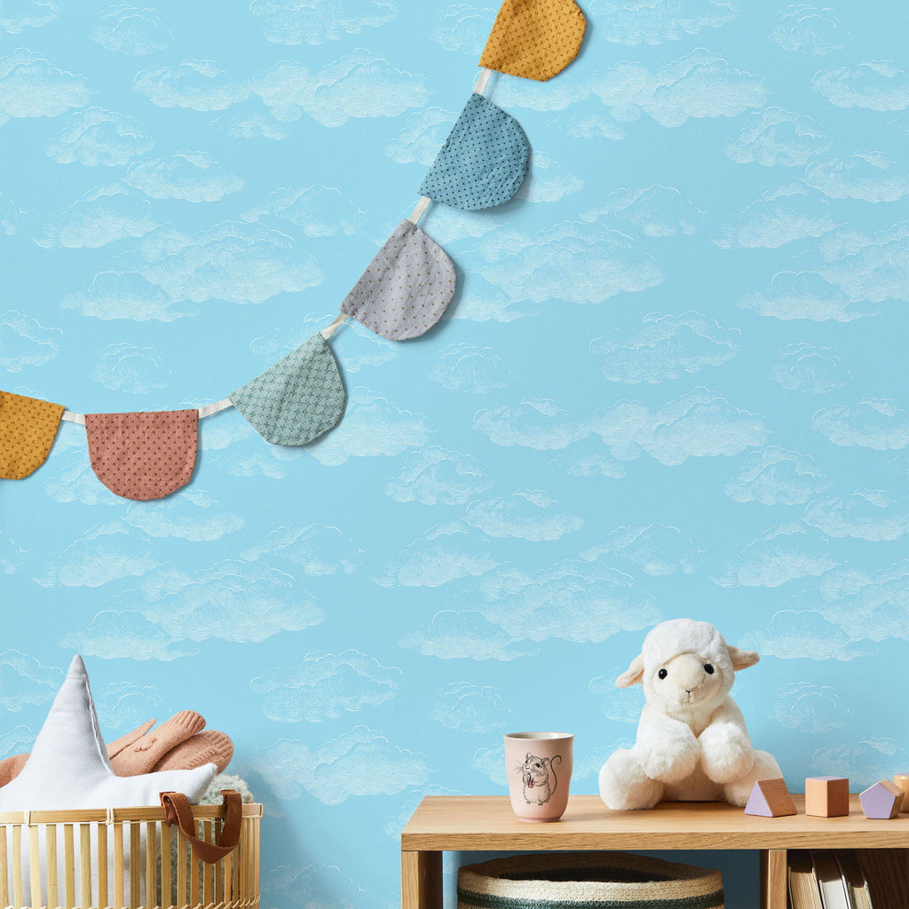 Cute Clouds Wallpaper - Light Blue | DeccoPrint