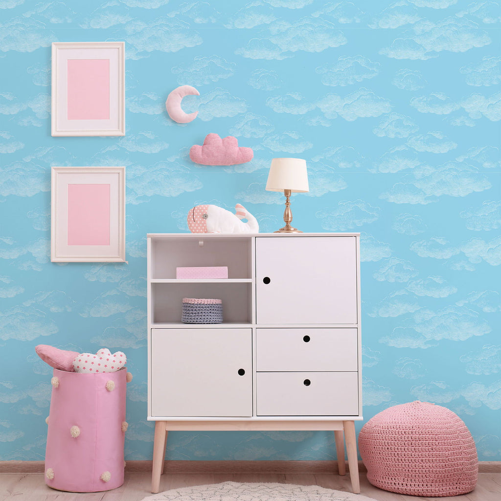 Cute Clouds Wallpaper - Light Blue | DeccoPrint