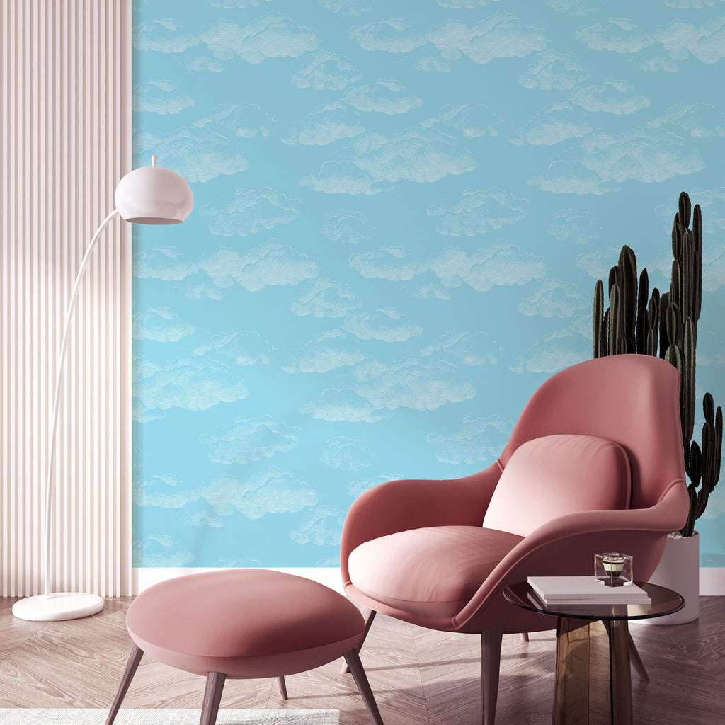 Cute Clouds Wallpaper - Light Blue | DeccoPrint