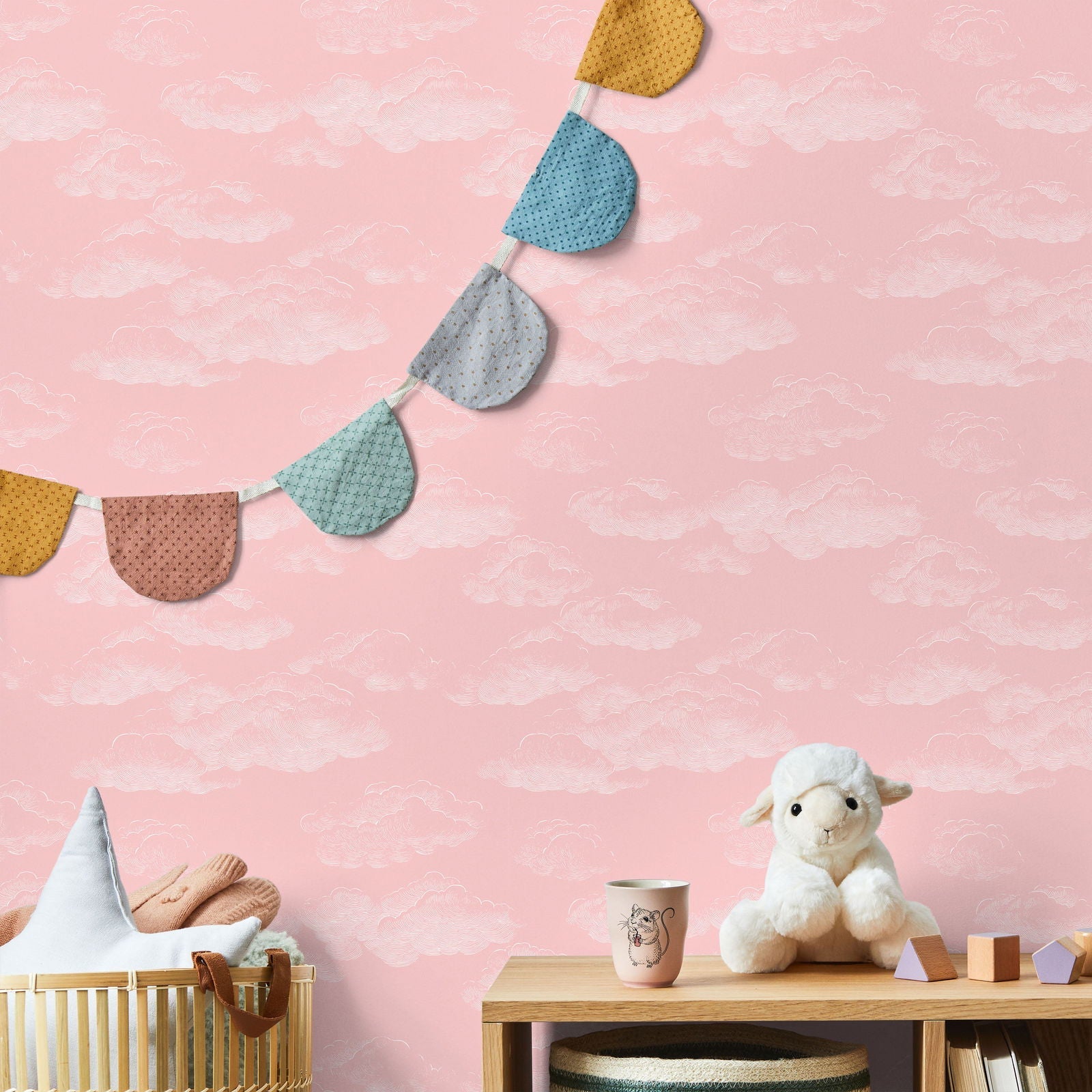 Cute Clouds Peel and Stick Wallpaper, Removable Wallpaper, Traditional Wallpaper - Pink | DeccoPrint