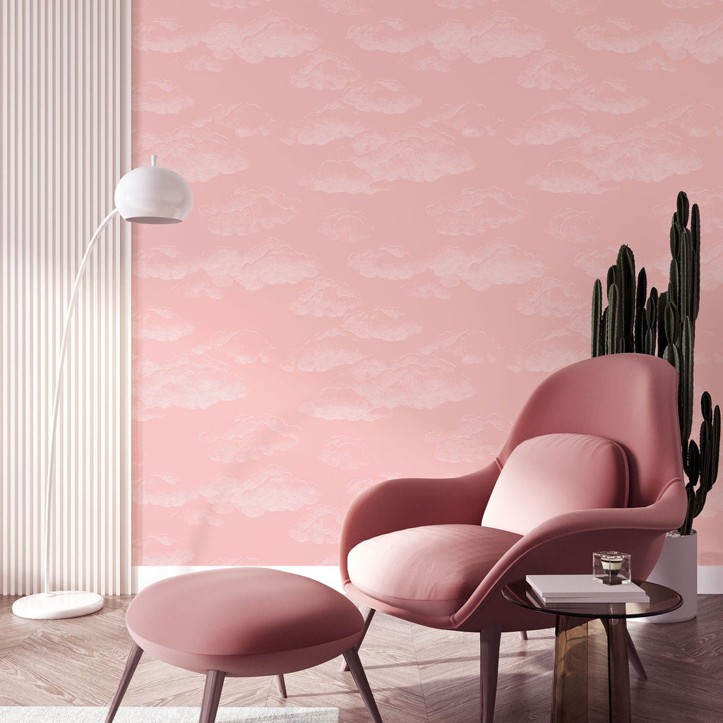 Cute Clouds Peel and Stick Wallpaper, Removable Wallpaper, Traditional Wallpaper - Pink | DeccoPrint