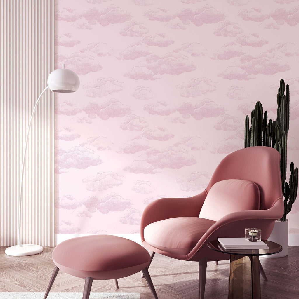 Cute Clouds Wallpaper - Soft Pink | DeccoPrint