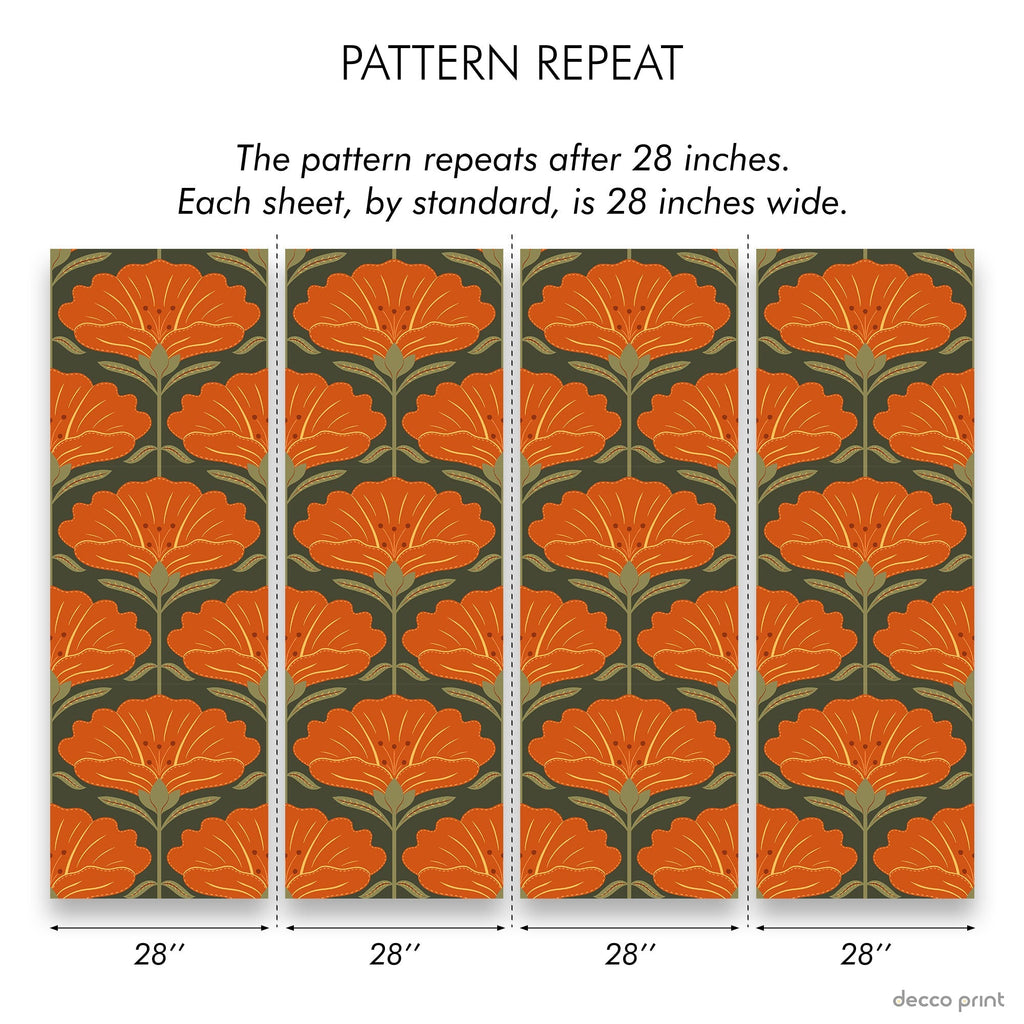 Dreamy Daisies Peel and Stick Wallpaper, Removable Wallpaper, Traditional Wallpaper - Orange | DeccoPrint