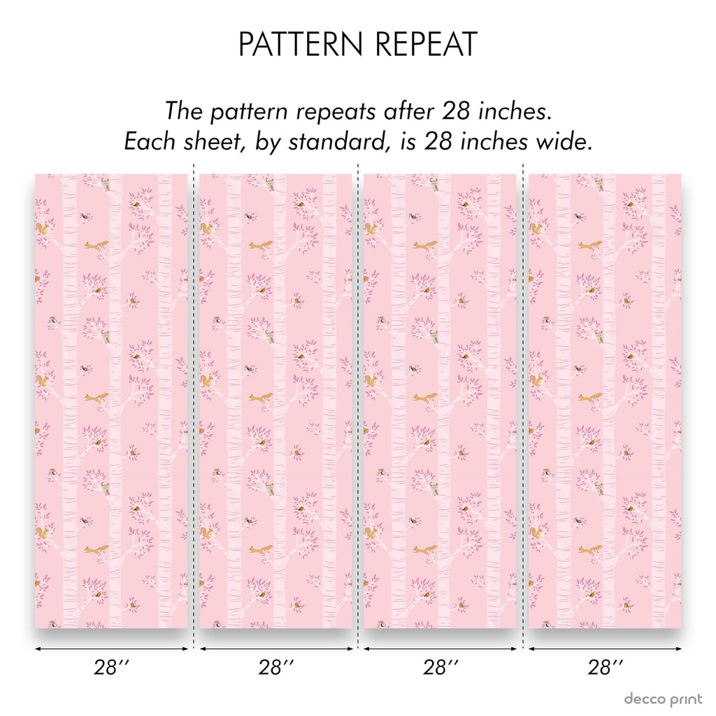 Treetop Tales Peel and Stick Wallpaper, Removable Wallpaper, Traditional Wallpaper - Bubblegum Pink | DeccoPrint