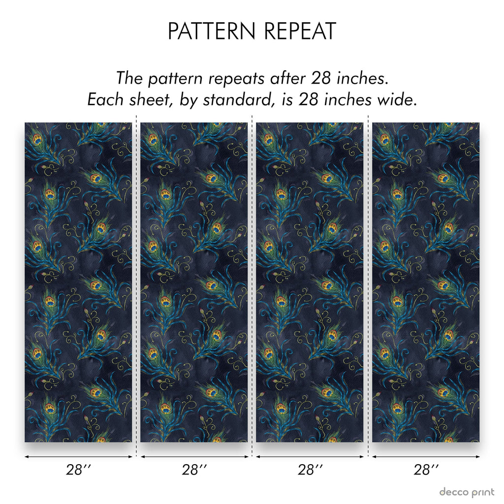 Peacock Feather Peel and Stick Wallpaper, Removable Wallpaper, Traditional Wallpaper | DeccoPrint