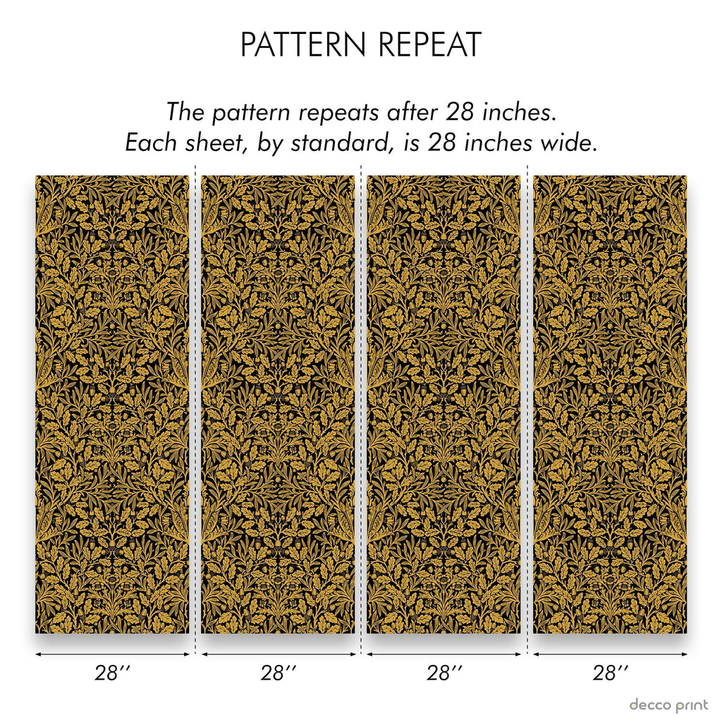 William Morris X Acorn Peel and Stick Wallpaper, Removable Wallpaper, Traditional Wallpaper - Gold | DeccoPrint