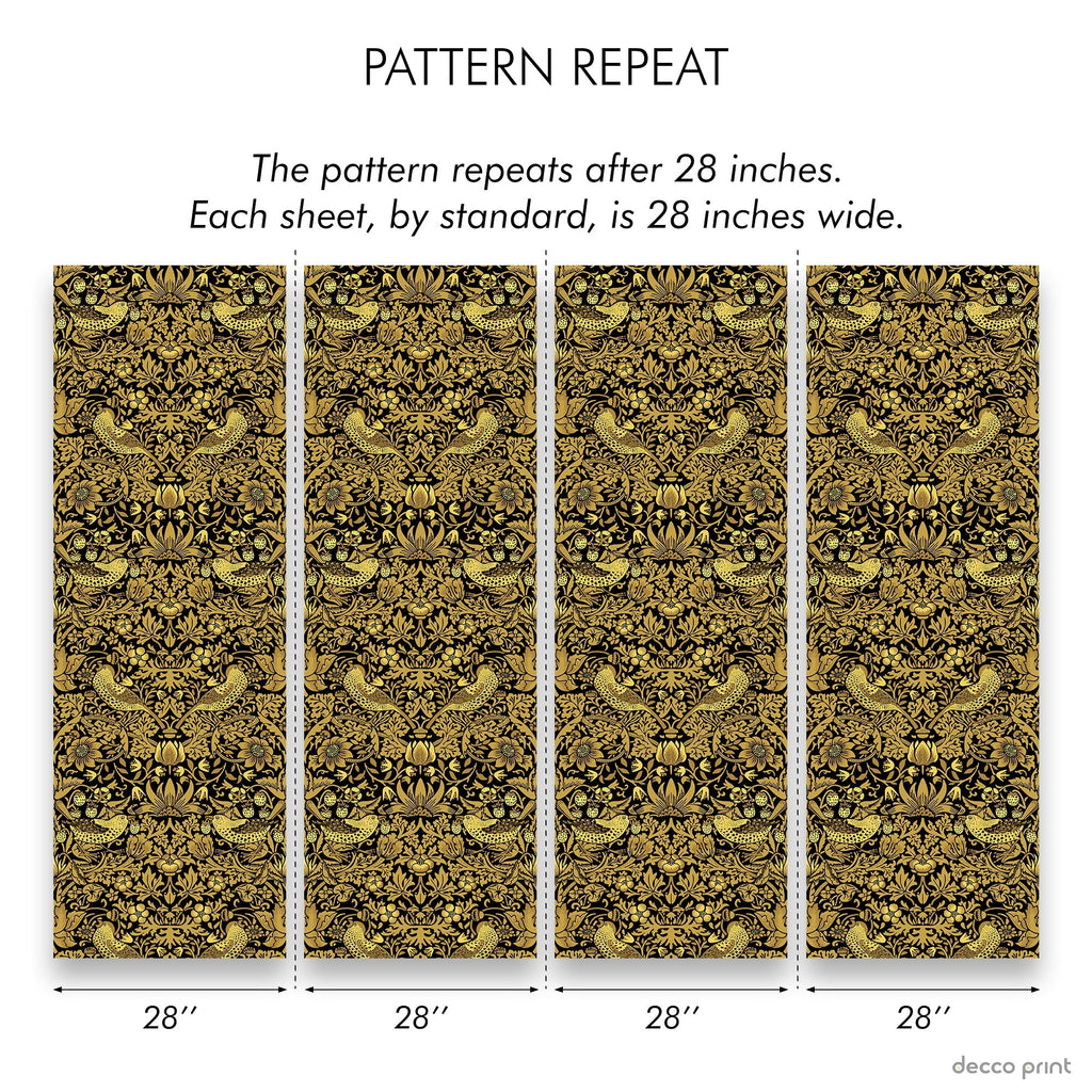 William Morris X Strawberry Thief Peel and Stick Wallpaper, Removable Wallpaper, Traditional Wallpaper - Gold | DeccoPrint