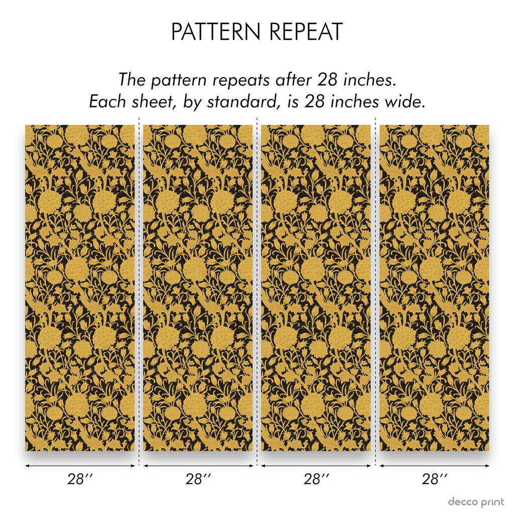 William Morris X Wild Tulips Peel and Stick Wallpaper, Removable Wallpaper, Traditional Wallpaper - Gold | DeccoPrint