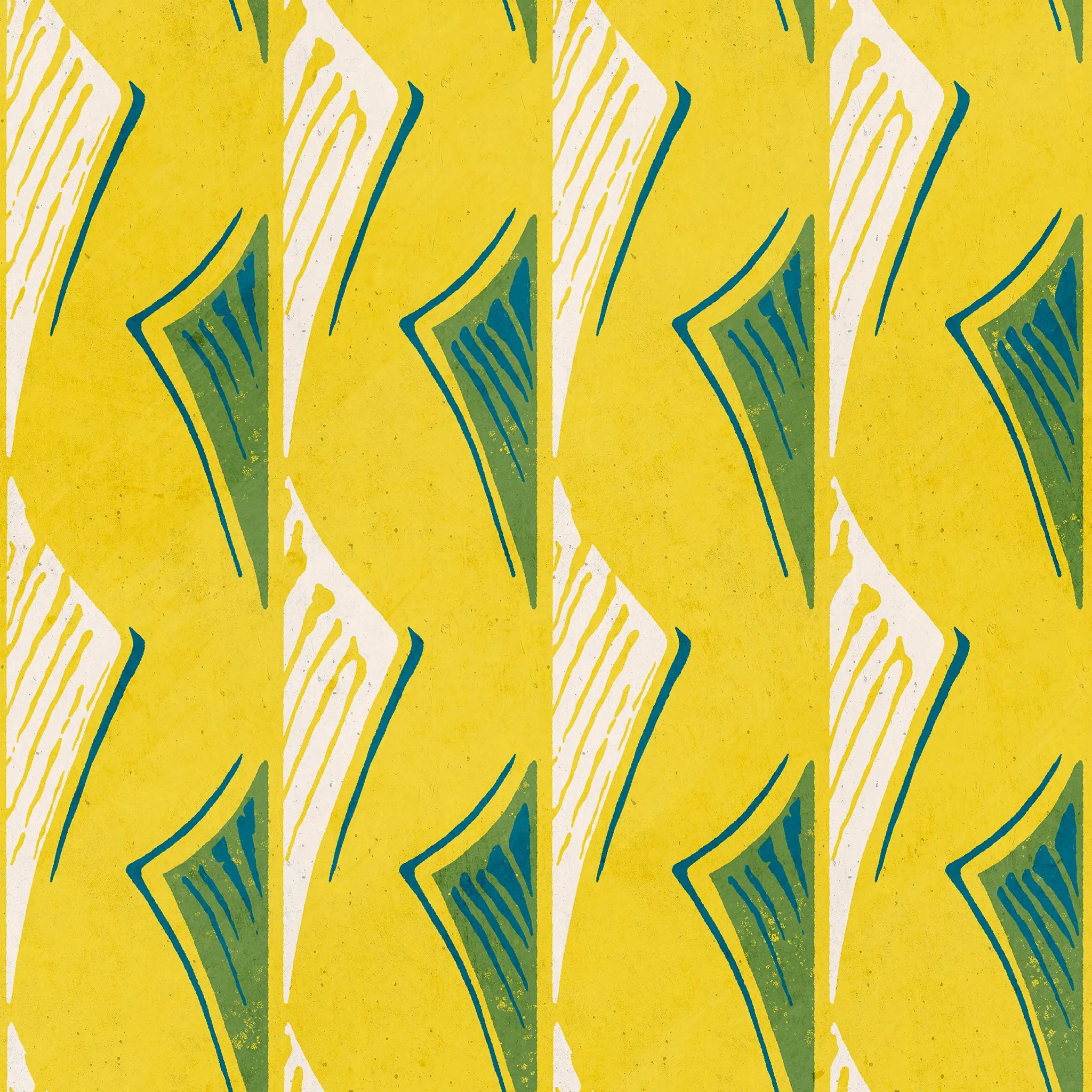 Pattern of green geometric shapes on a yellow background