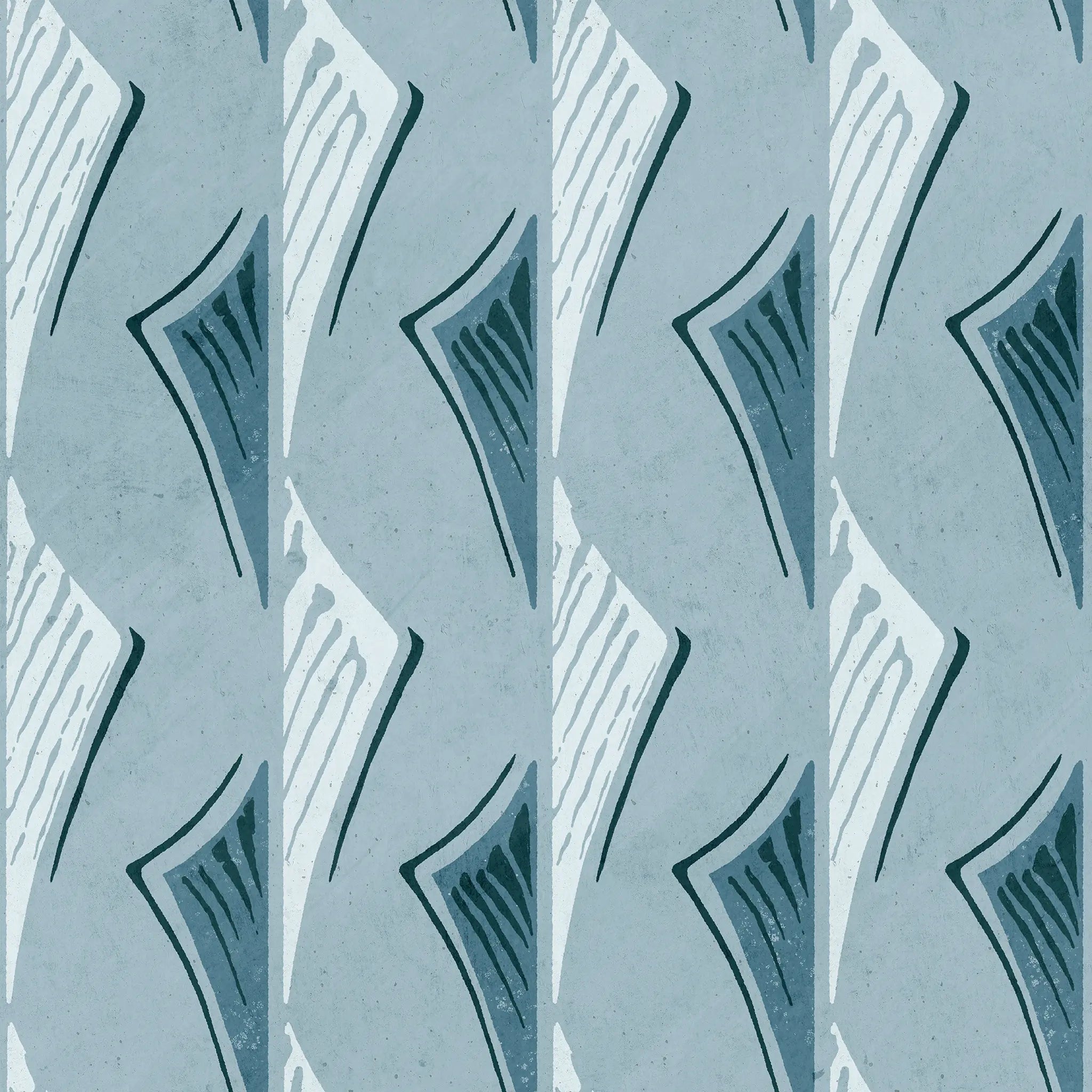 Patterned wallpaper with geometric design on a blue background