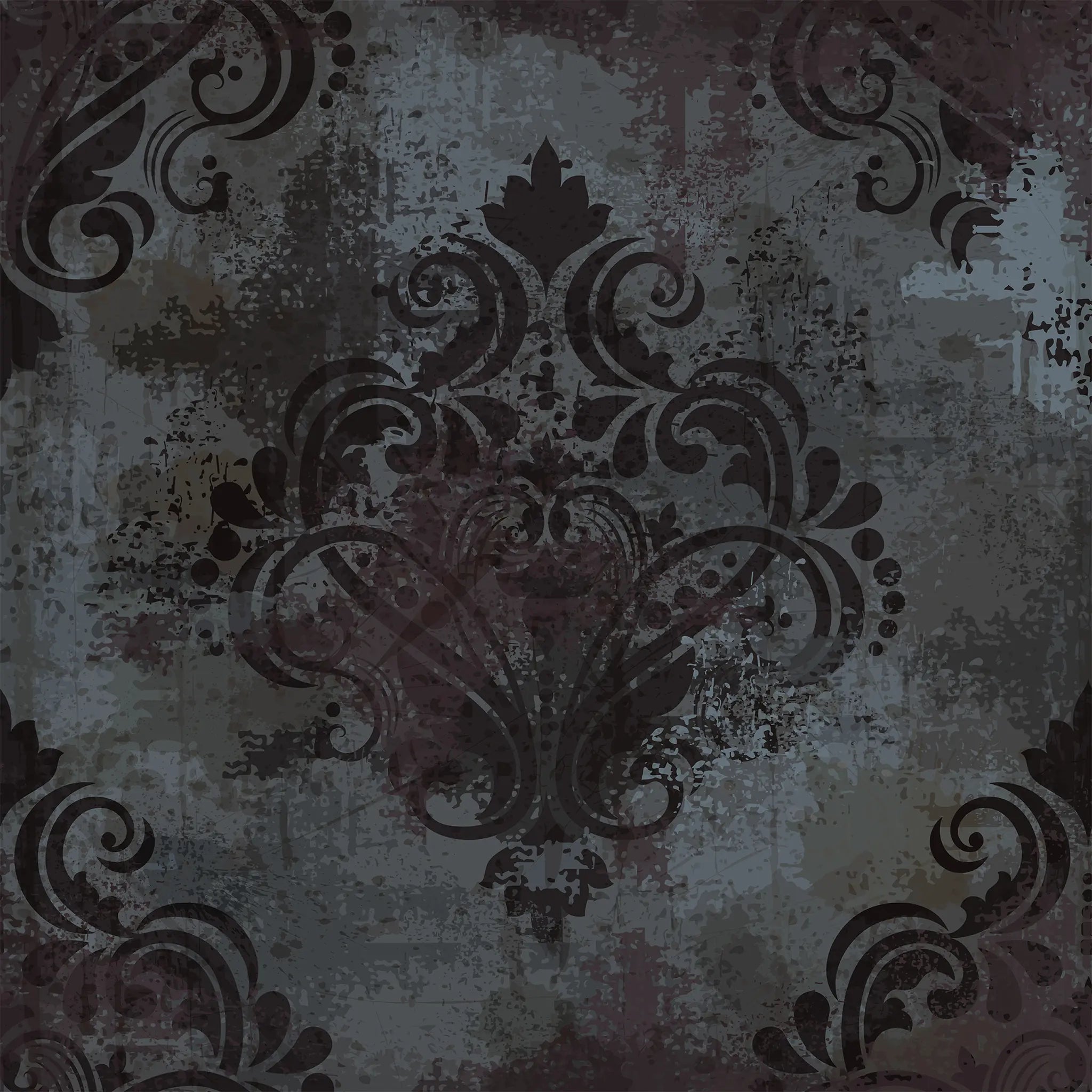 Decorative brown floral pattern on a textured gray background