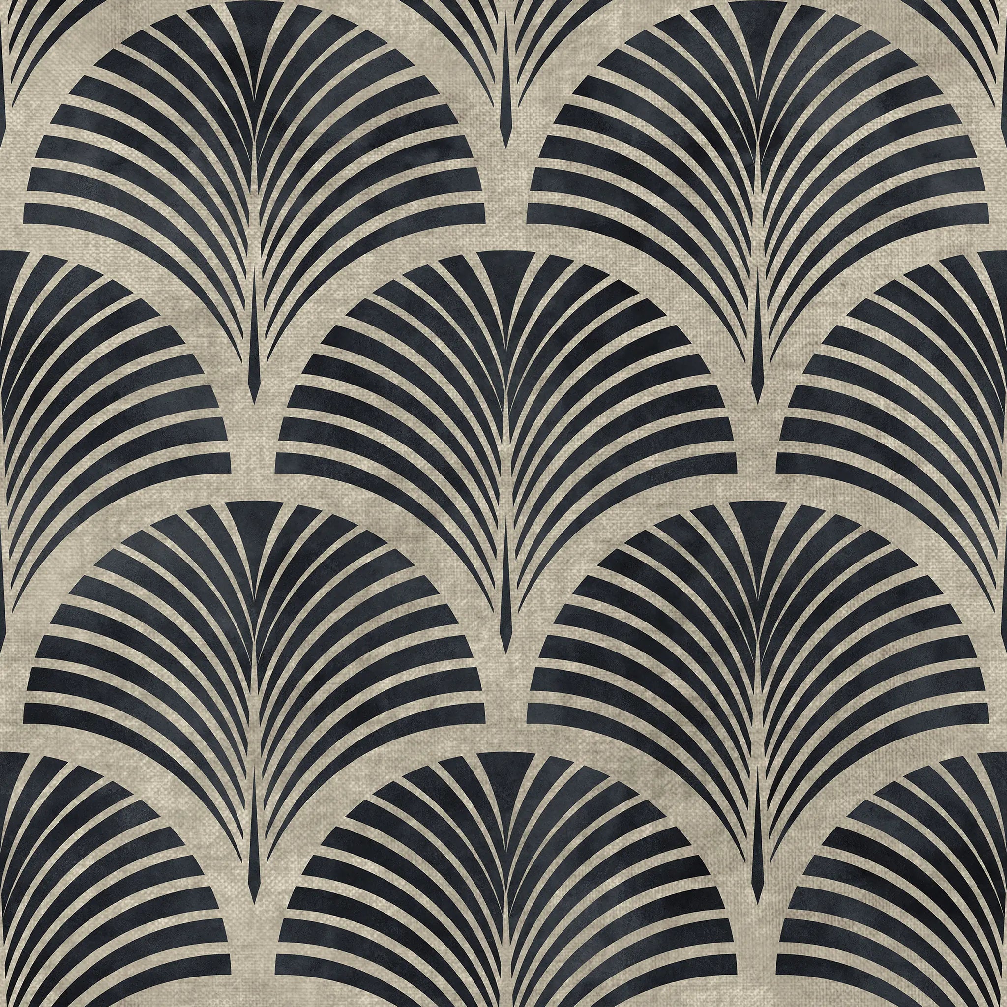 Patterned wallpaper with black and beige fan-shaped design