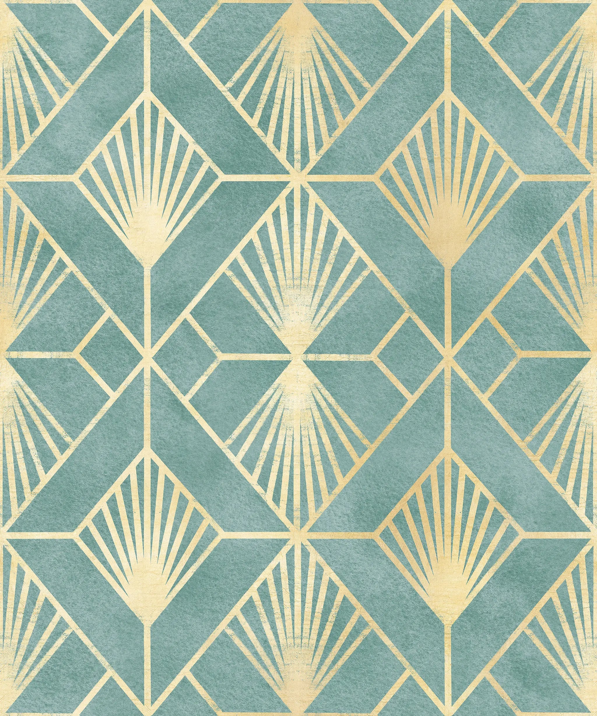 Geometric pattern with gold lines on a teal background
